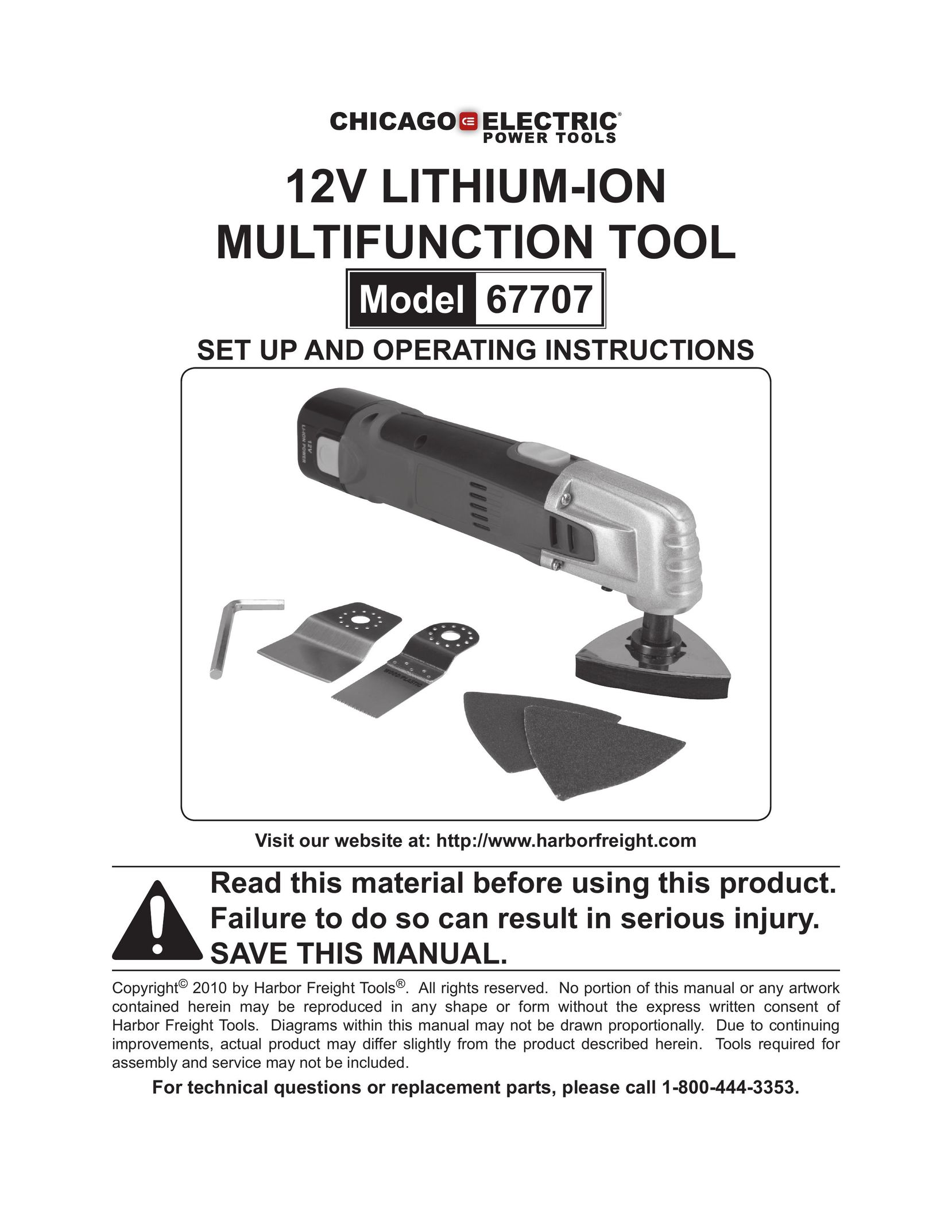 Chicago Electric 67707 Cordless Sander User Manual