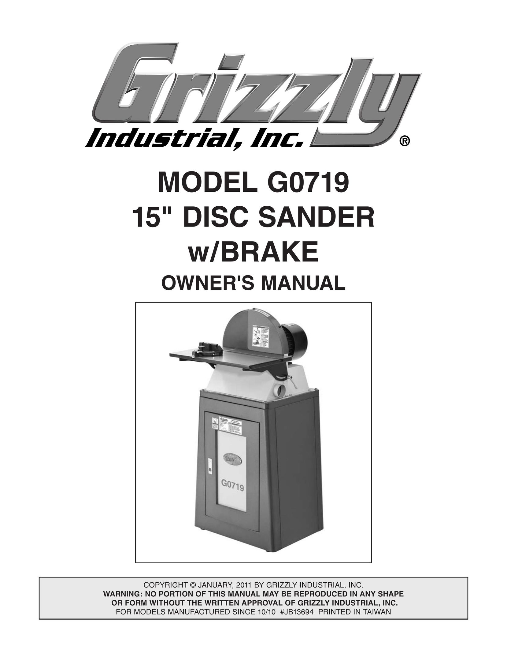 Grizzly G0719 Cordless Sander User Manual
