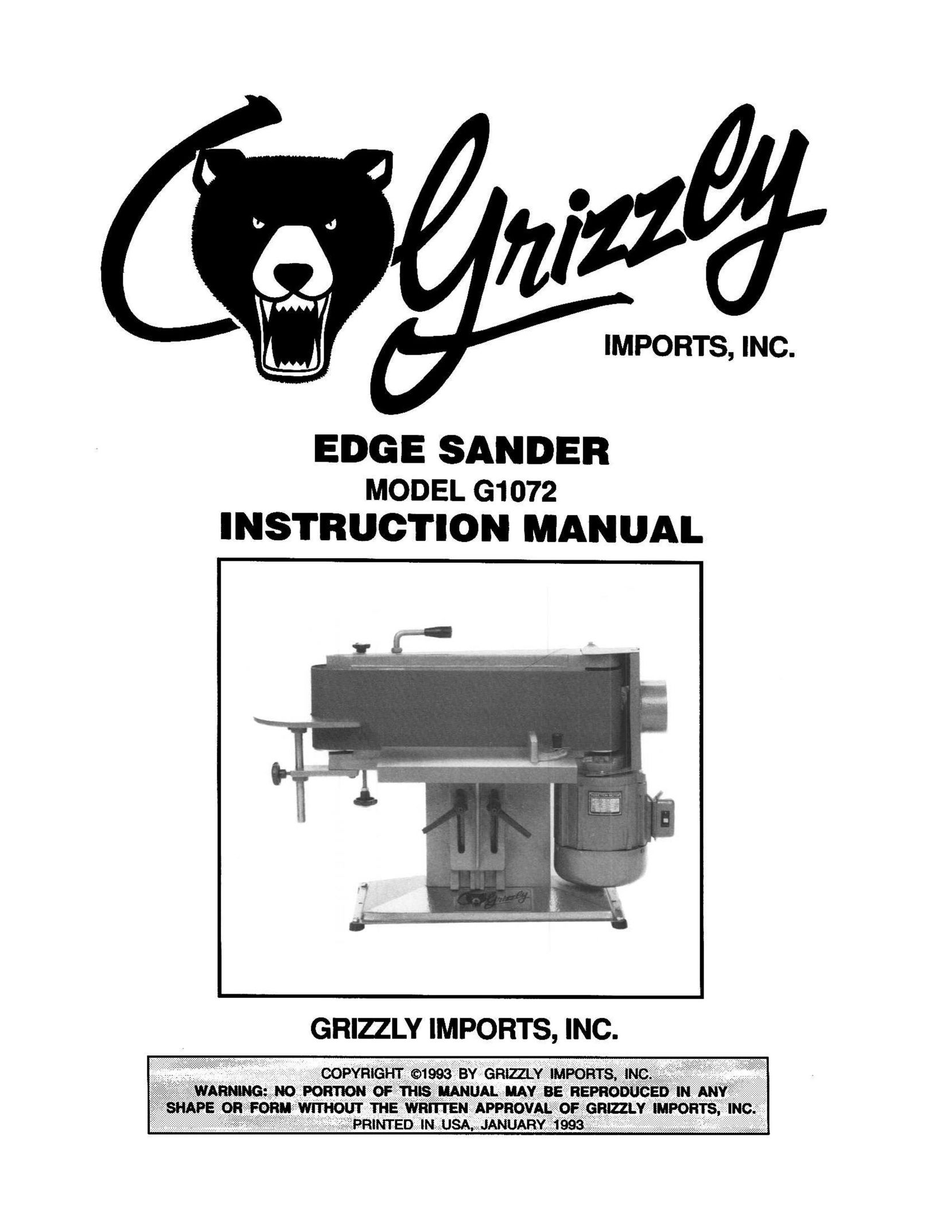Grizzly G1072 Cordless Sander User Manual