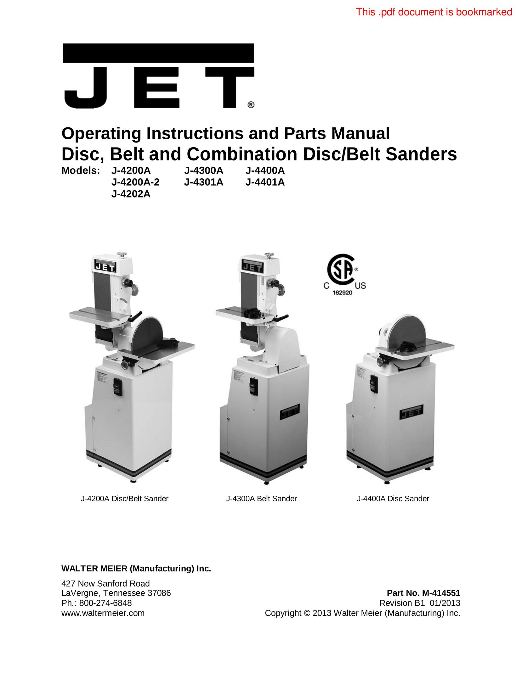 Jet Tools J-4200A Cordless Sander User Manual