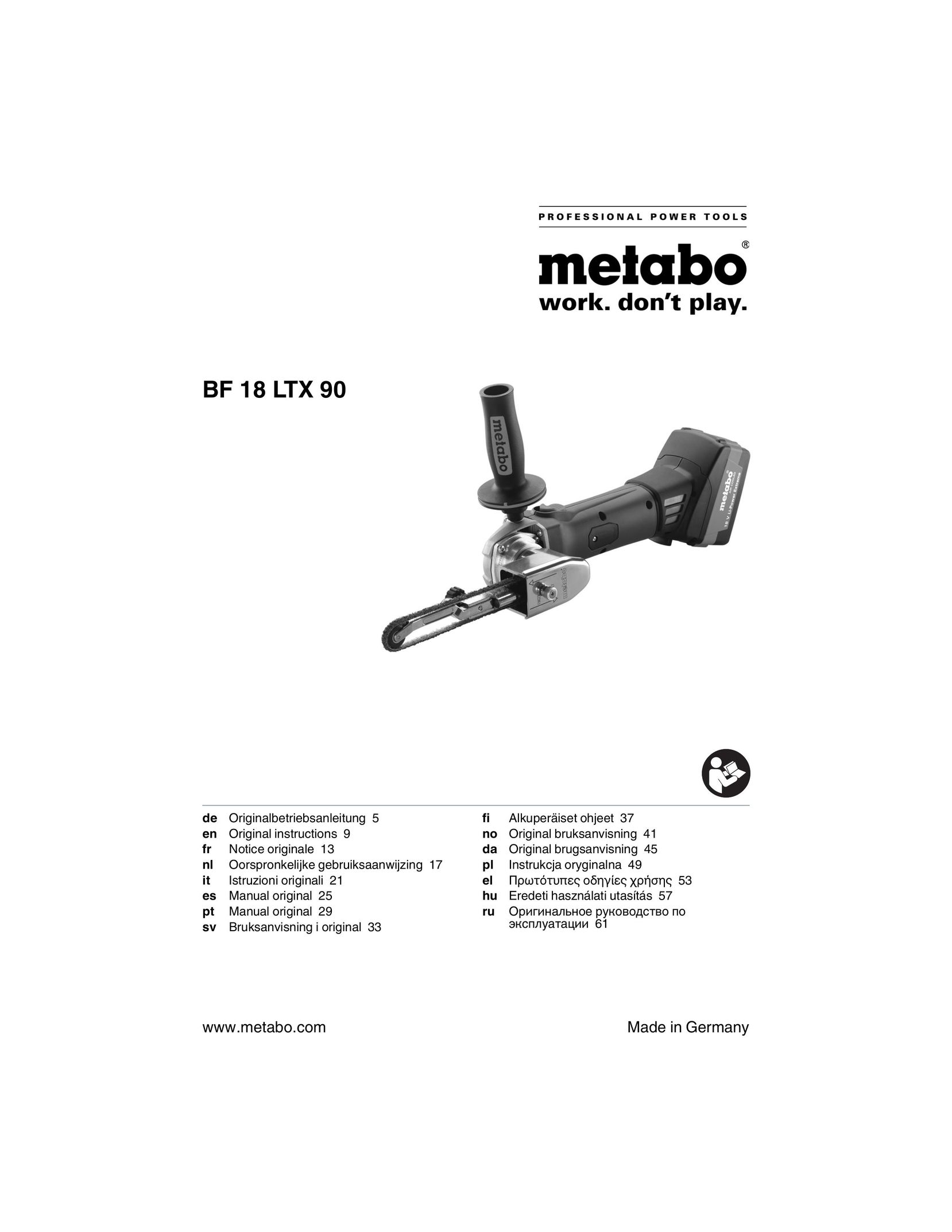 Metabo BF 18 LTX 90 BARE Cordless Sander User Manual