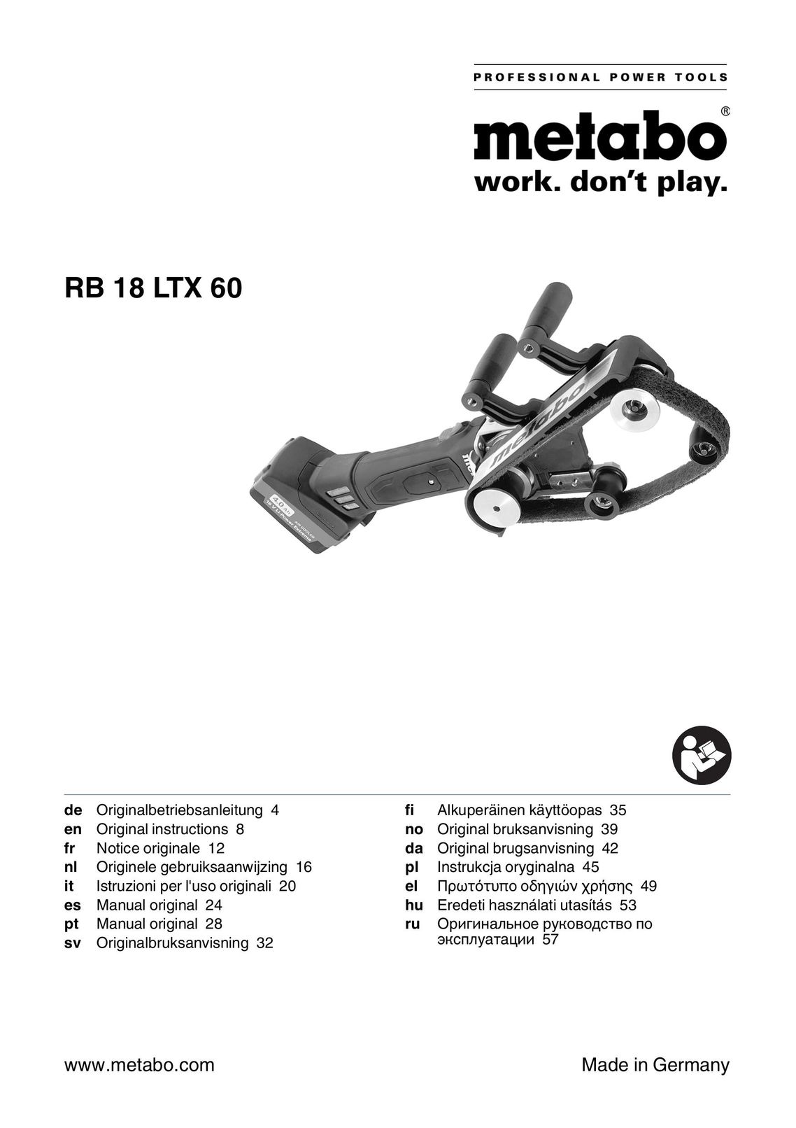 Metabo RB 18 LTX 60 BARE Cordless Sander User Manual