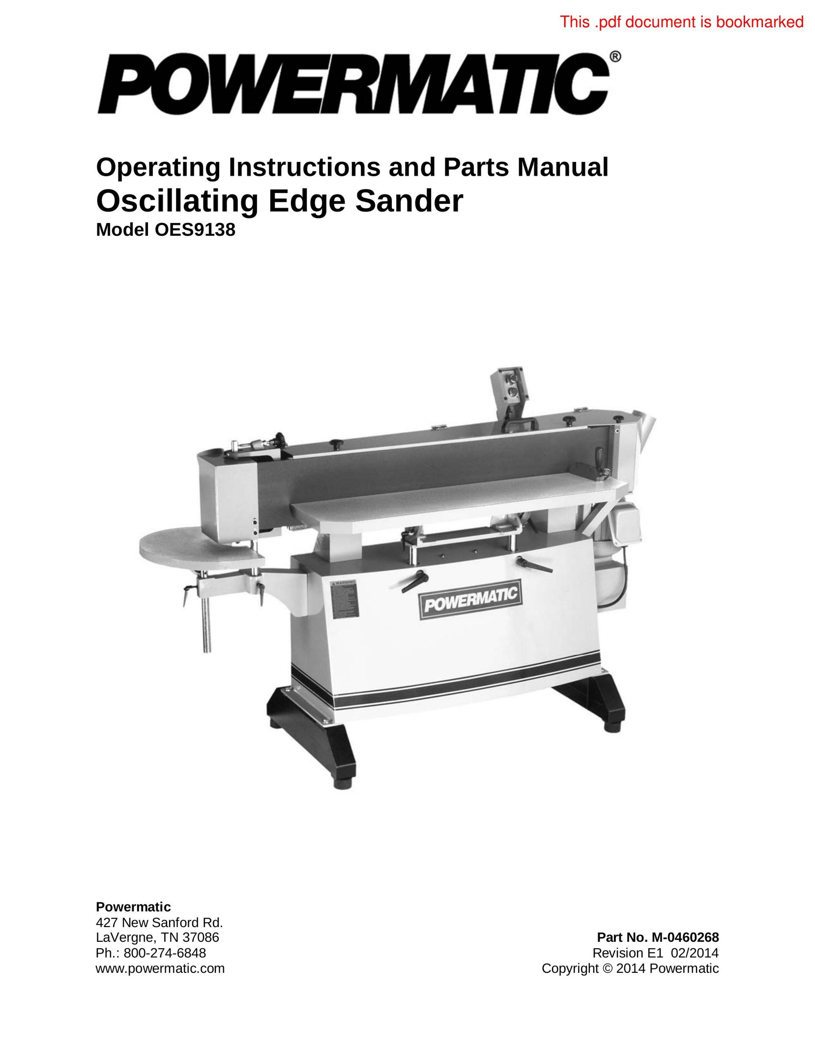 Powermatic OES9138 Cordless Sander User Manual