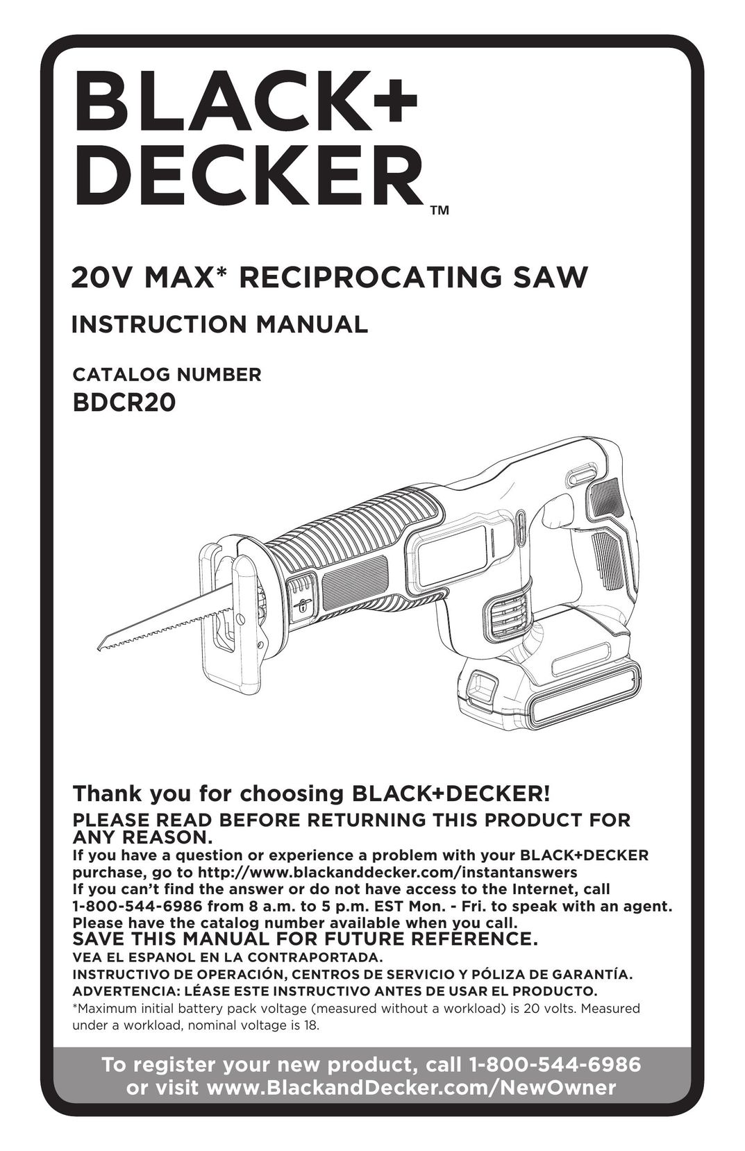 Black & Decker BDCR20B Cordless Saw User Manual