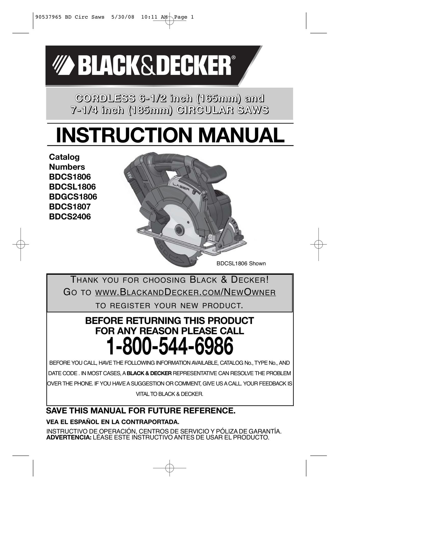 Black & Decker BDCS1806 Cordless Saw User Manual