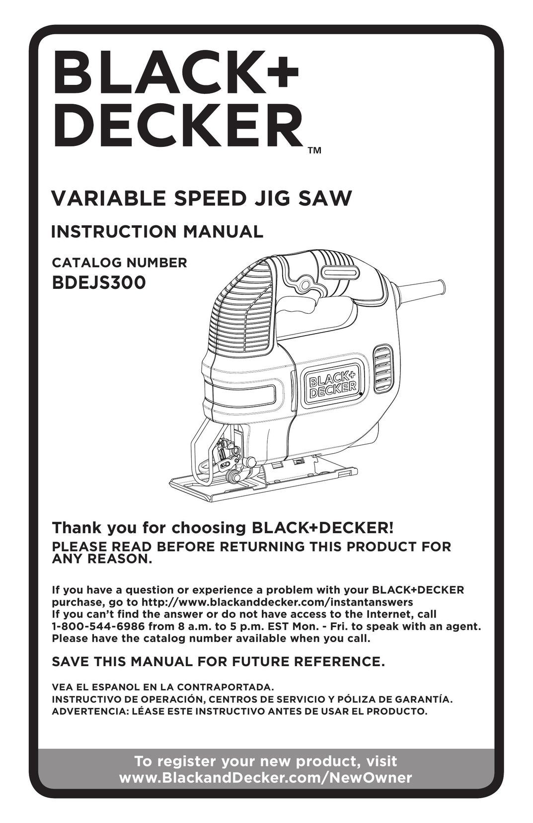 Black & Decker BDEJS300 Cordless Saw User Manual