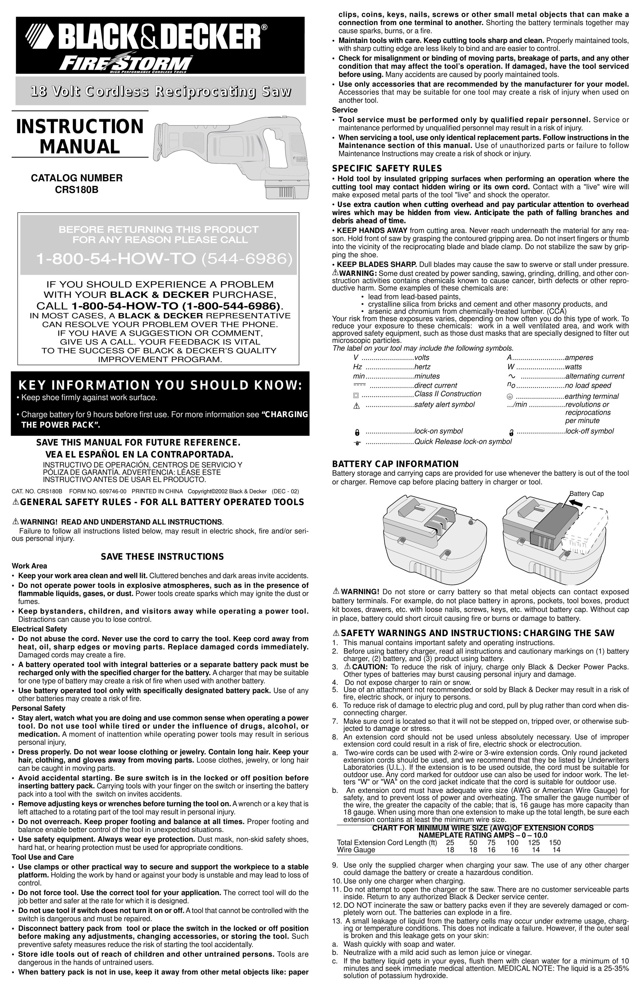 Black & Decker CRS180B Cordless Saw User Manual