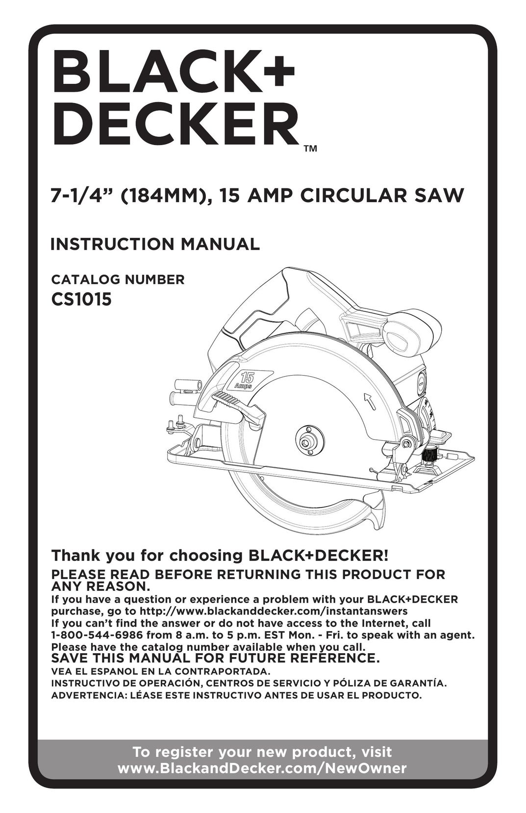 Black & Decker CS1015 Cordless Saw User Manual