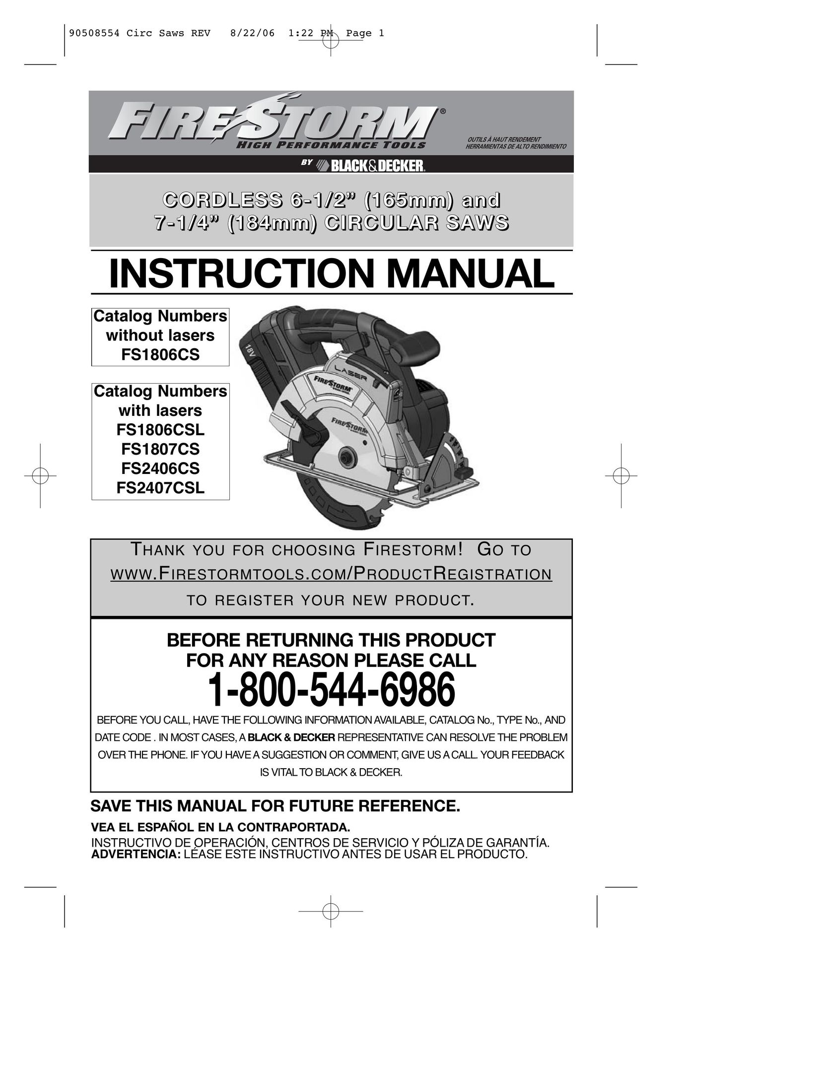 Black & Decker FS1806CS Cordless Saw User Manual