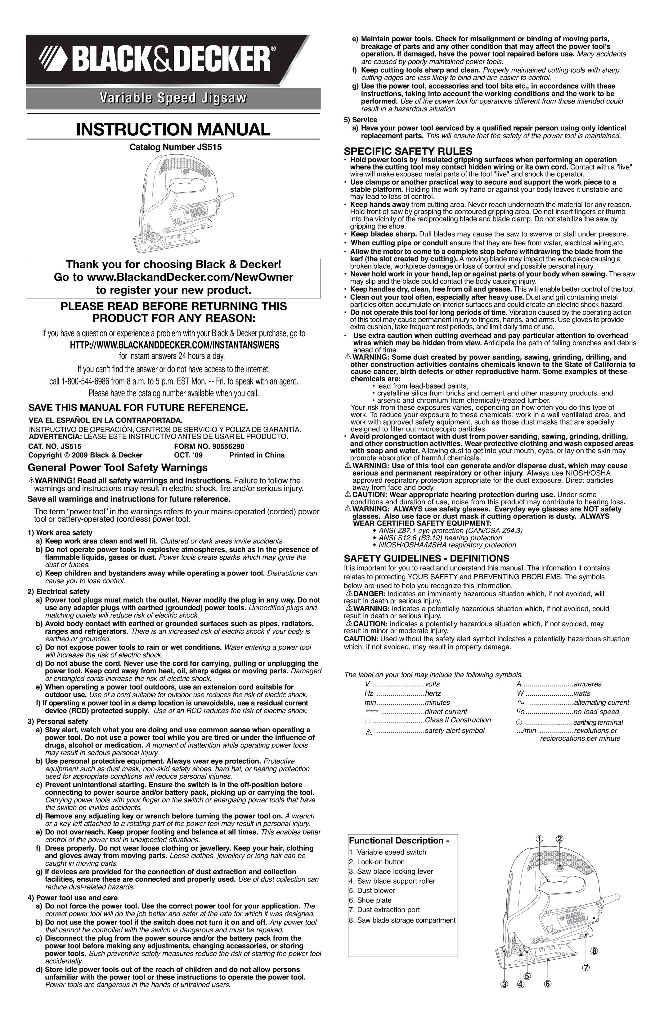 Black & Decker JS515 Cordless Saw User Manual