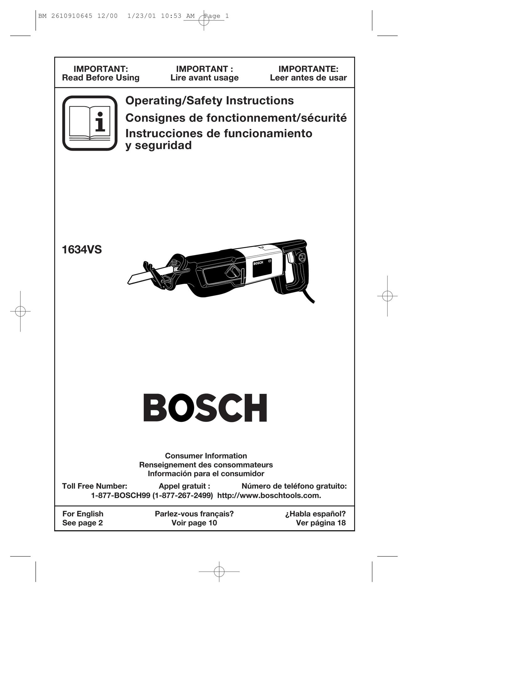 Bosch Power Tools 1634VS Cordless Saw User Manual