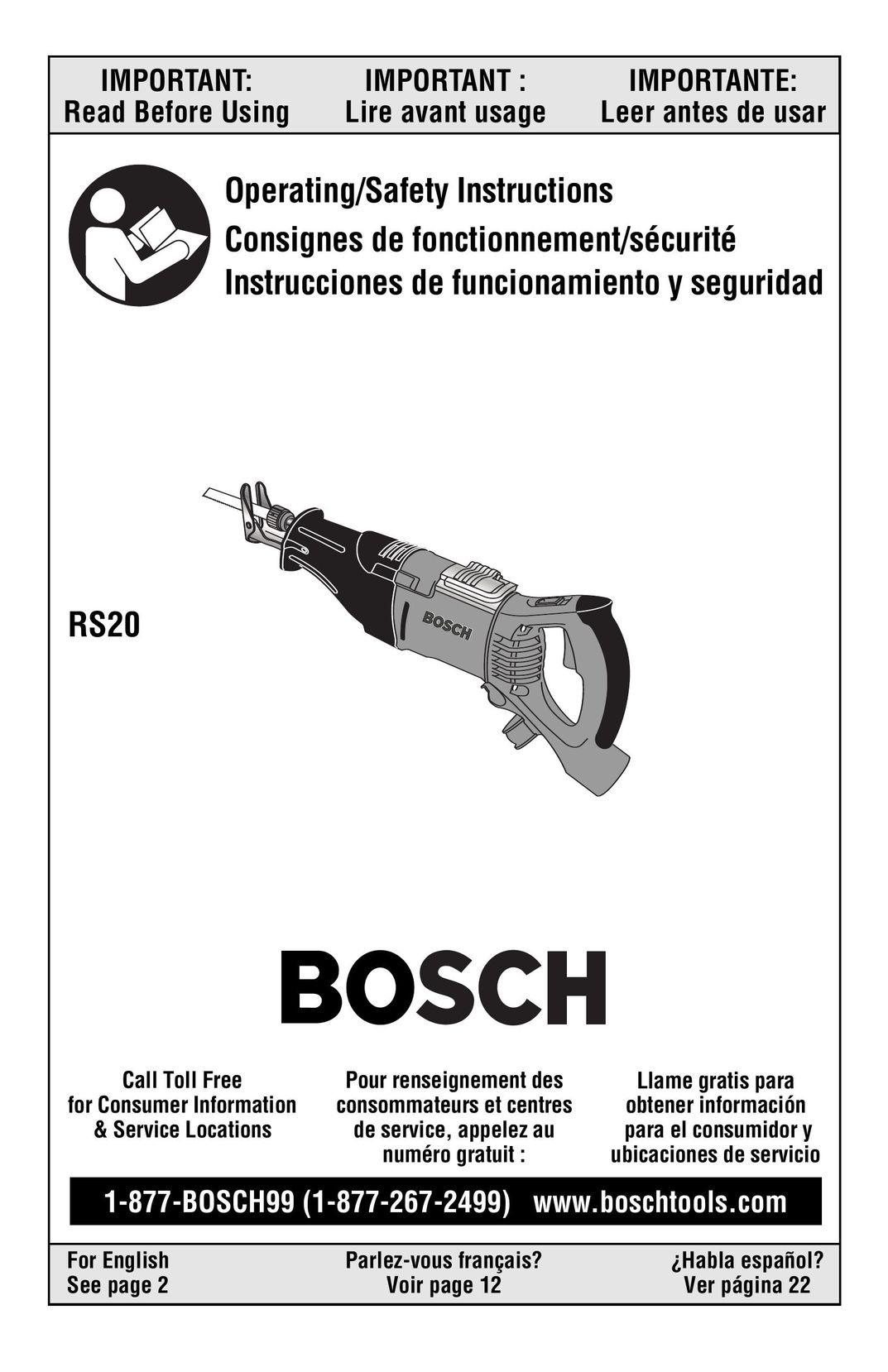 Bosch Power Tools RS20 Cordless Saw User Manual