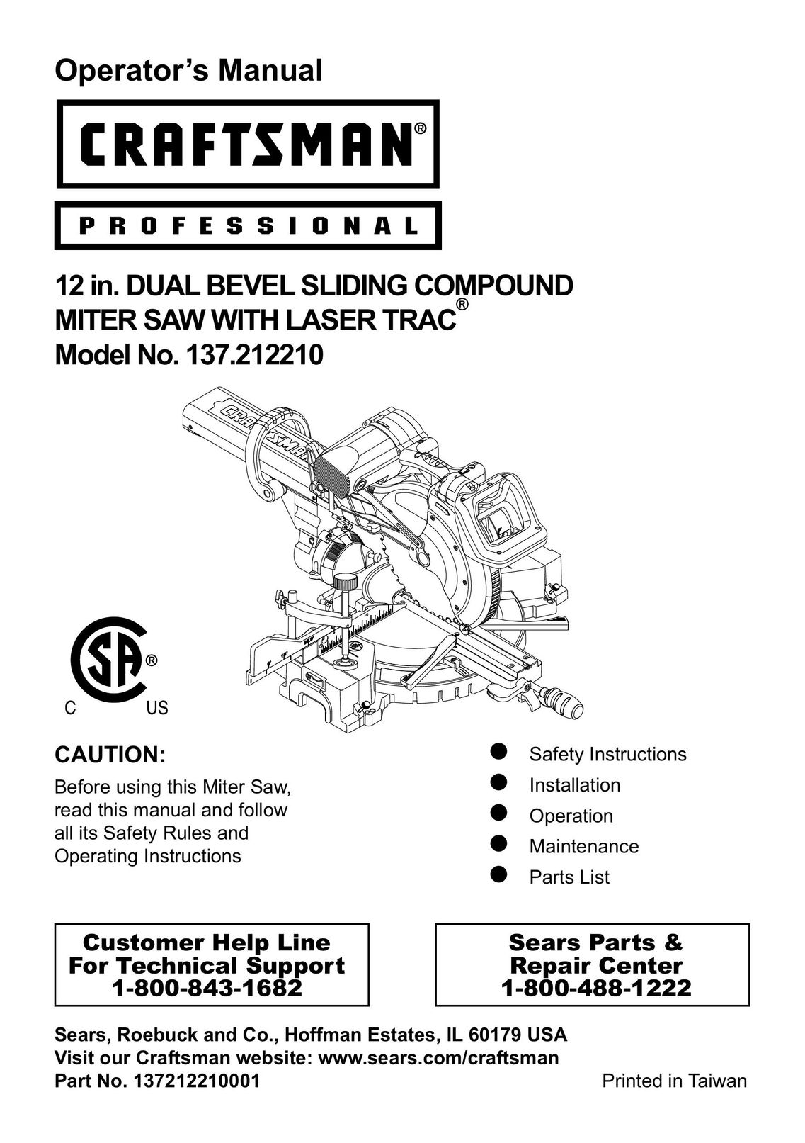 Craftsman 137.21221 Cordless Saw User Manual