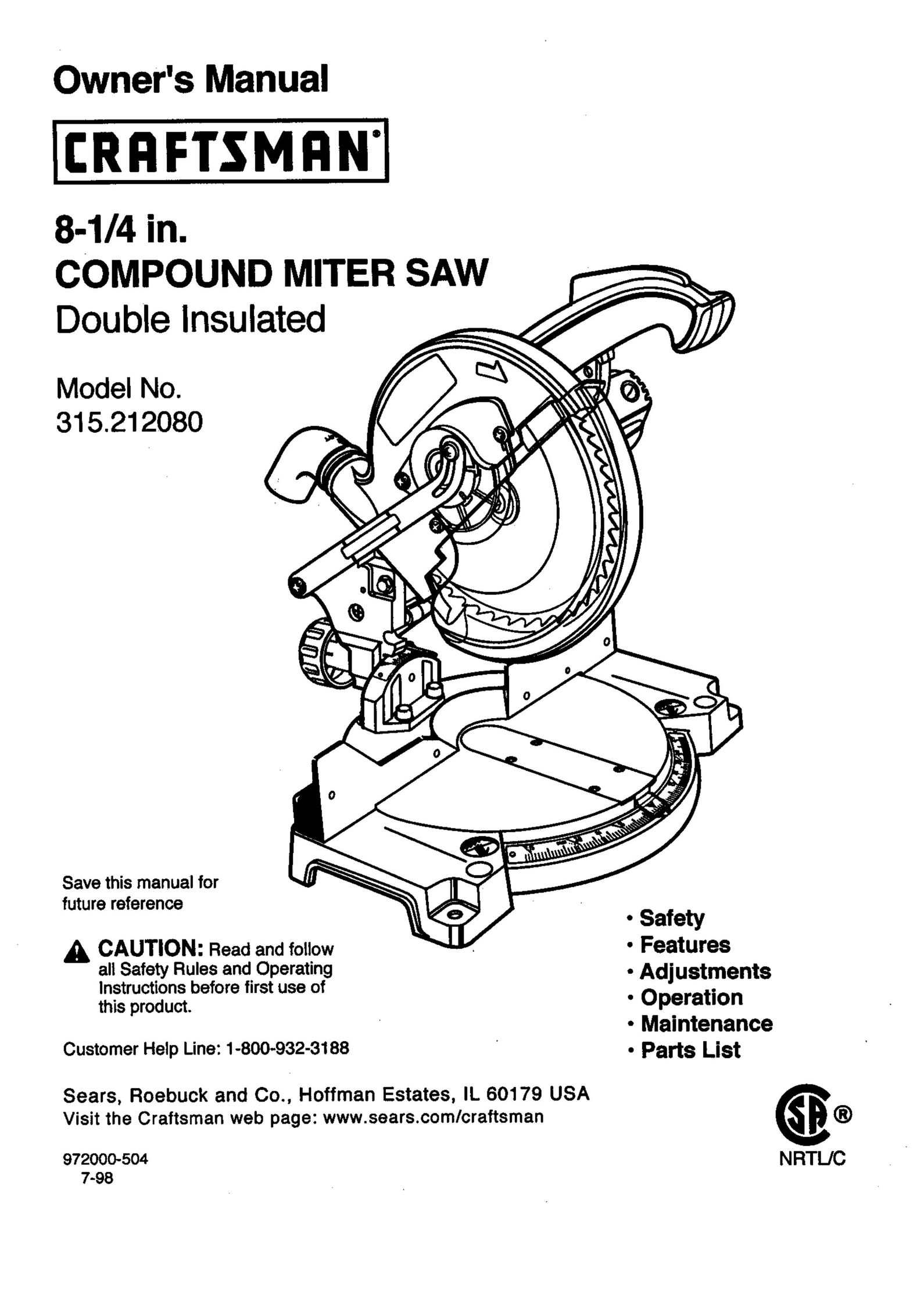 Craftsman 315.21208 Cordless Saw User Manual