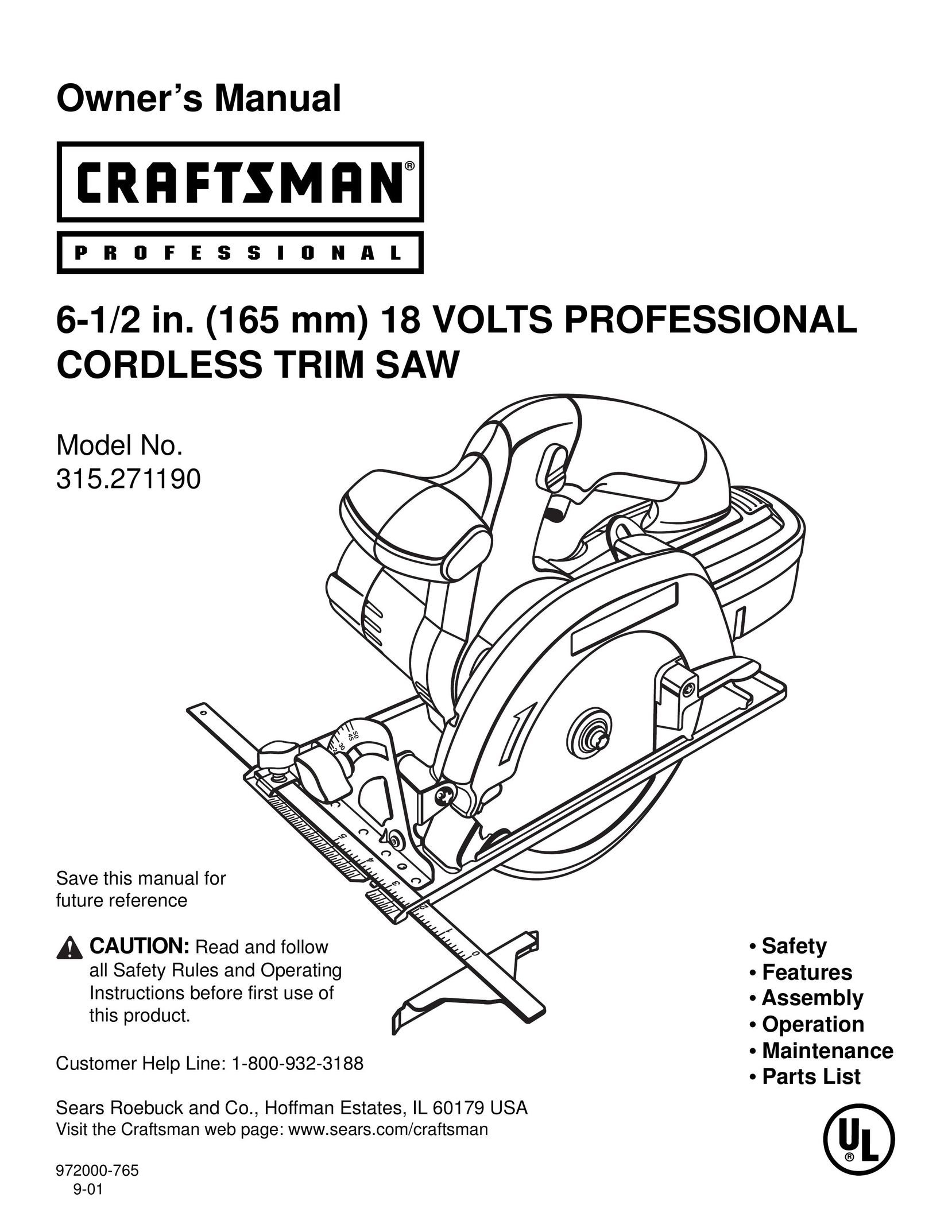 Craftsman 315.27119 Cordless Saw User Manual