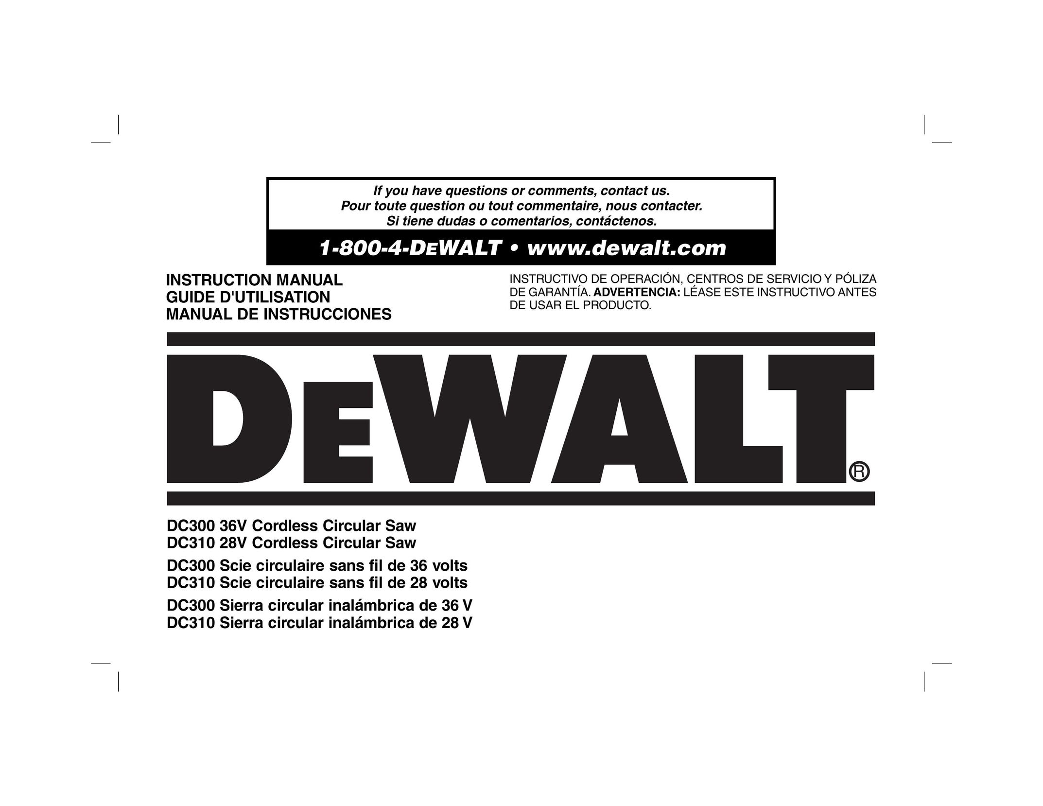 DeWalt DC9000 Cordless Saw User Manual