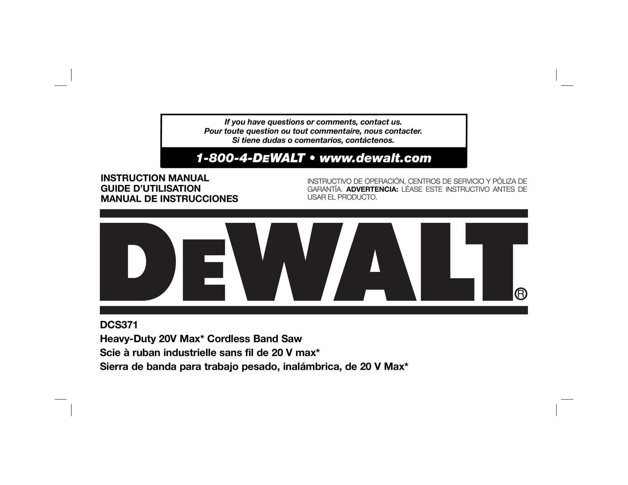 DeWalt DCS371B Cordless Saw User Manual