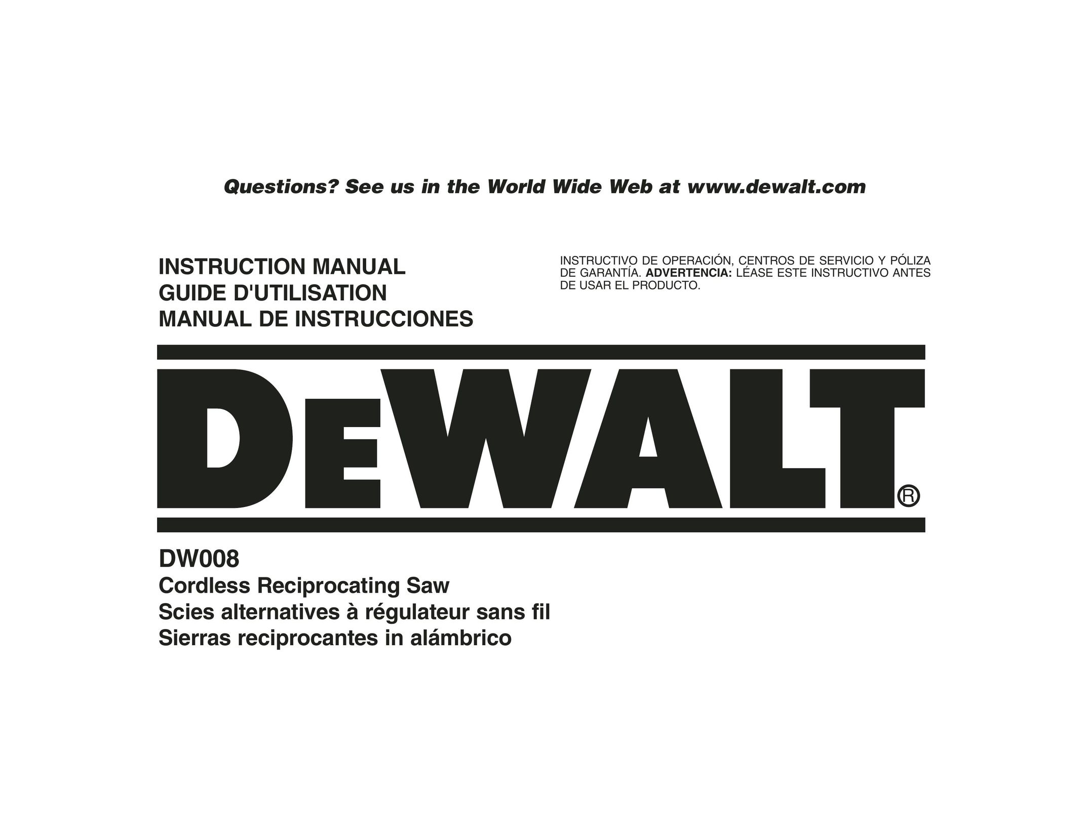 DeWalt DW008 Cordless Saw User Manual
