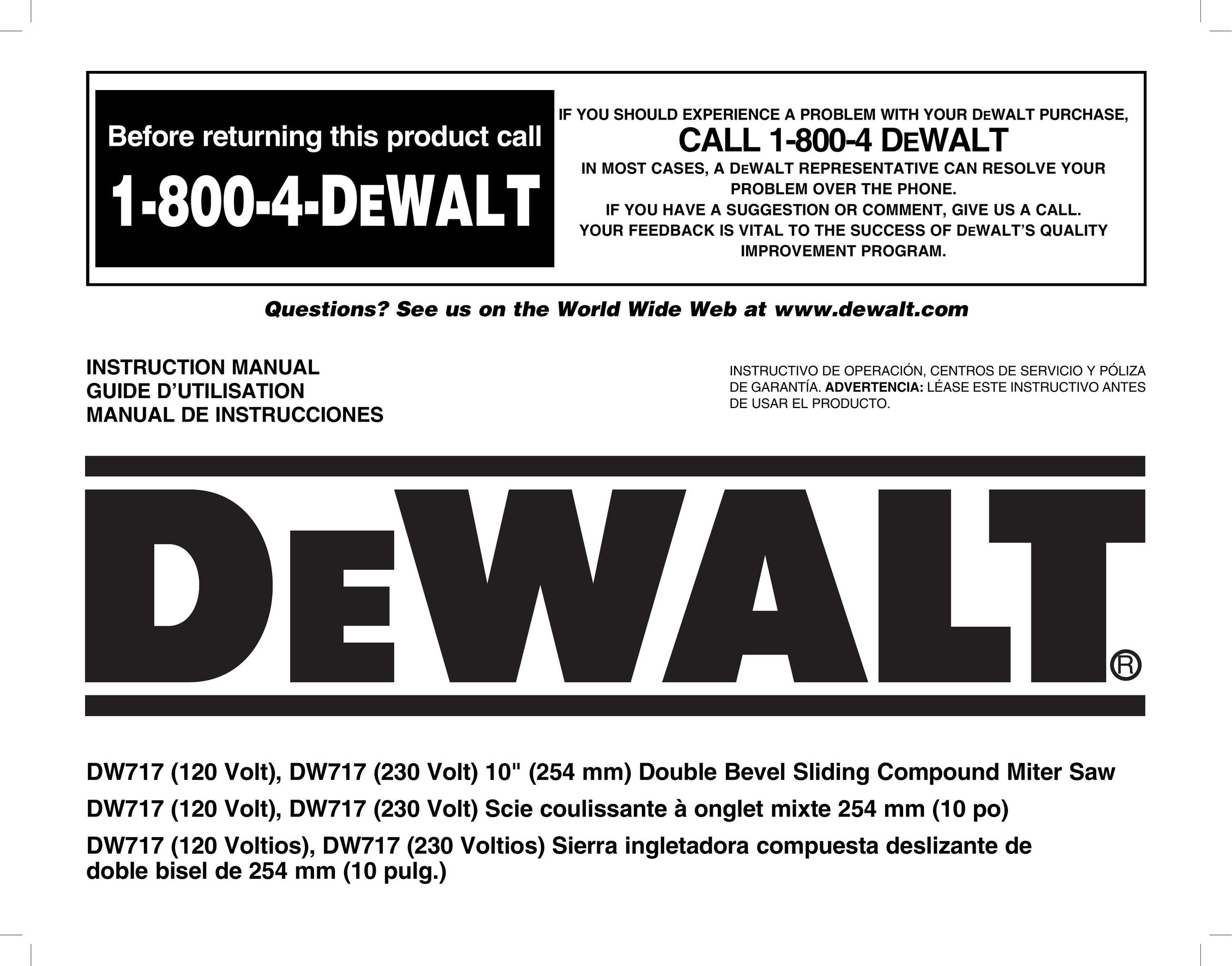 DeWalt DW717 Cordless Saw User Manual