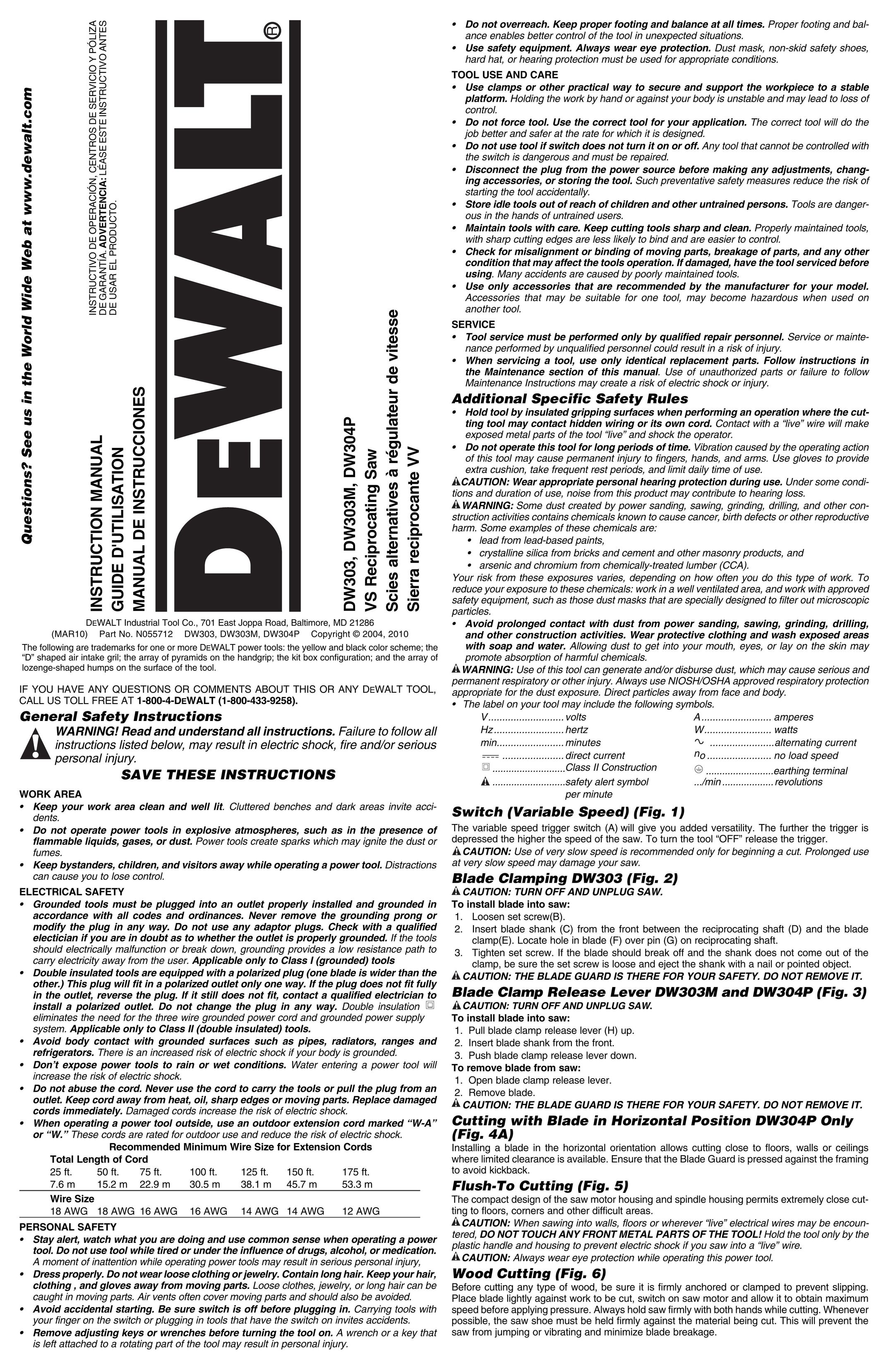DeWalt DWE304 Cordless Saw User Manual