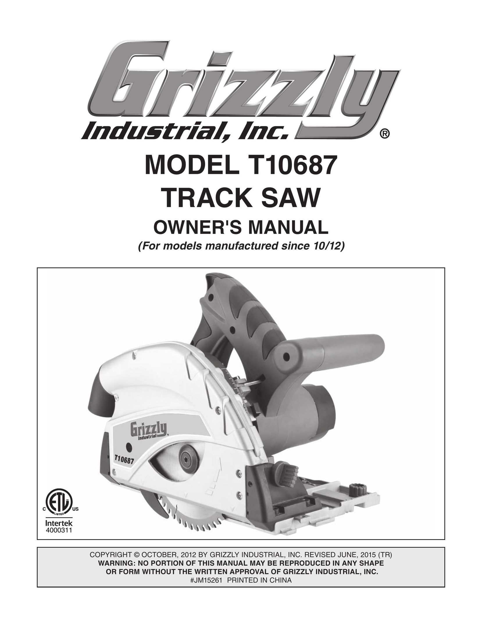 Grizzly T10687 Cordless Saw User Manual