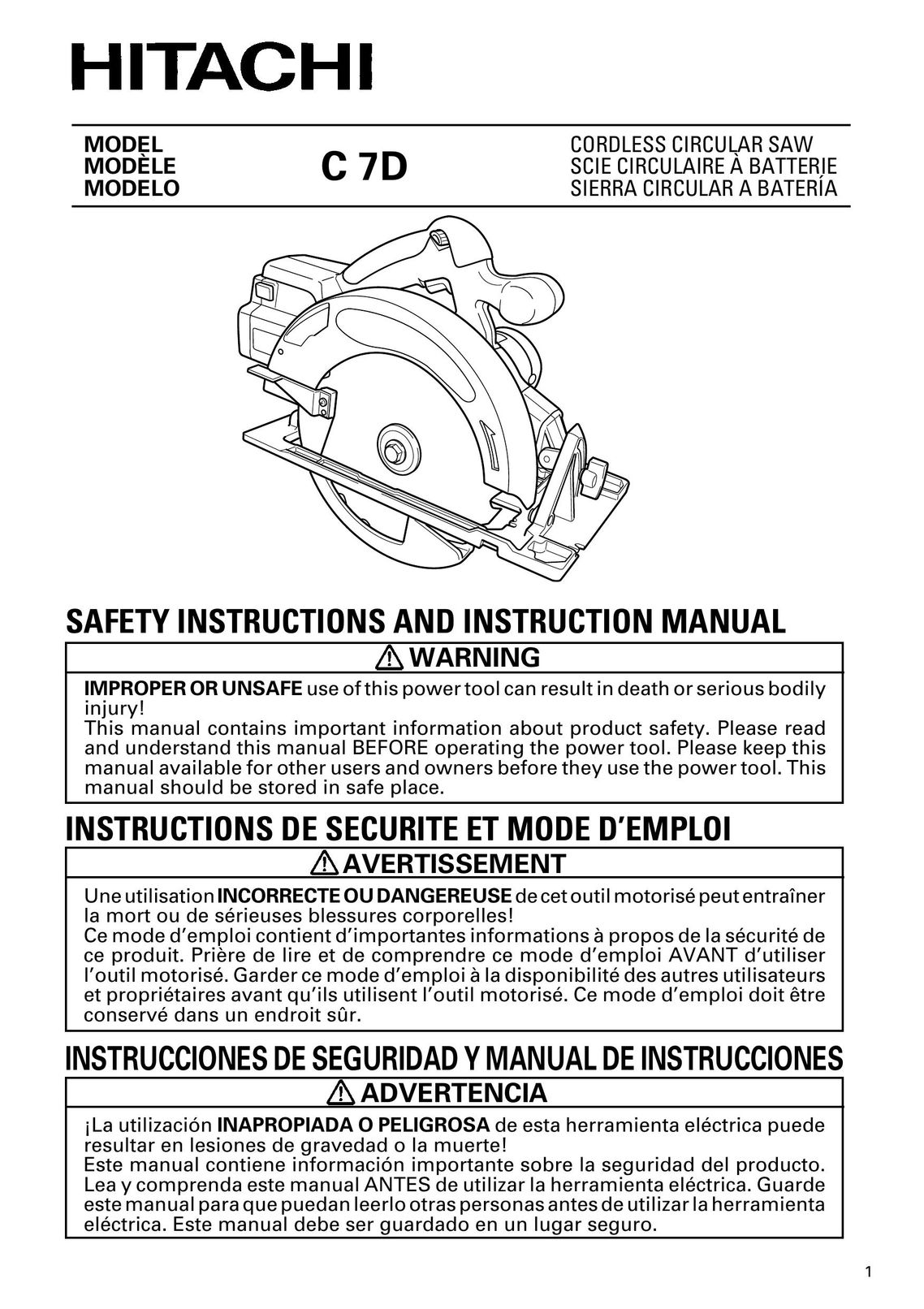 Hitachi C 7D Cordless Saw User Manual