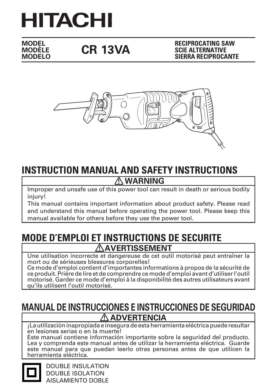 Hitachi CR 13VA Cordless Saw User Manual