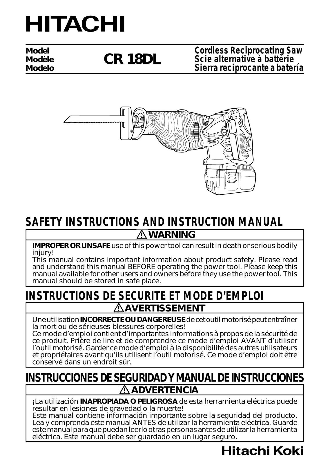 Hitachi CR 18DL Cordless Saw User Manual