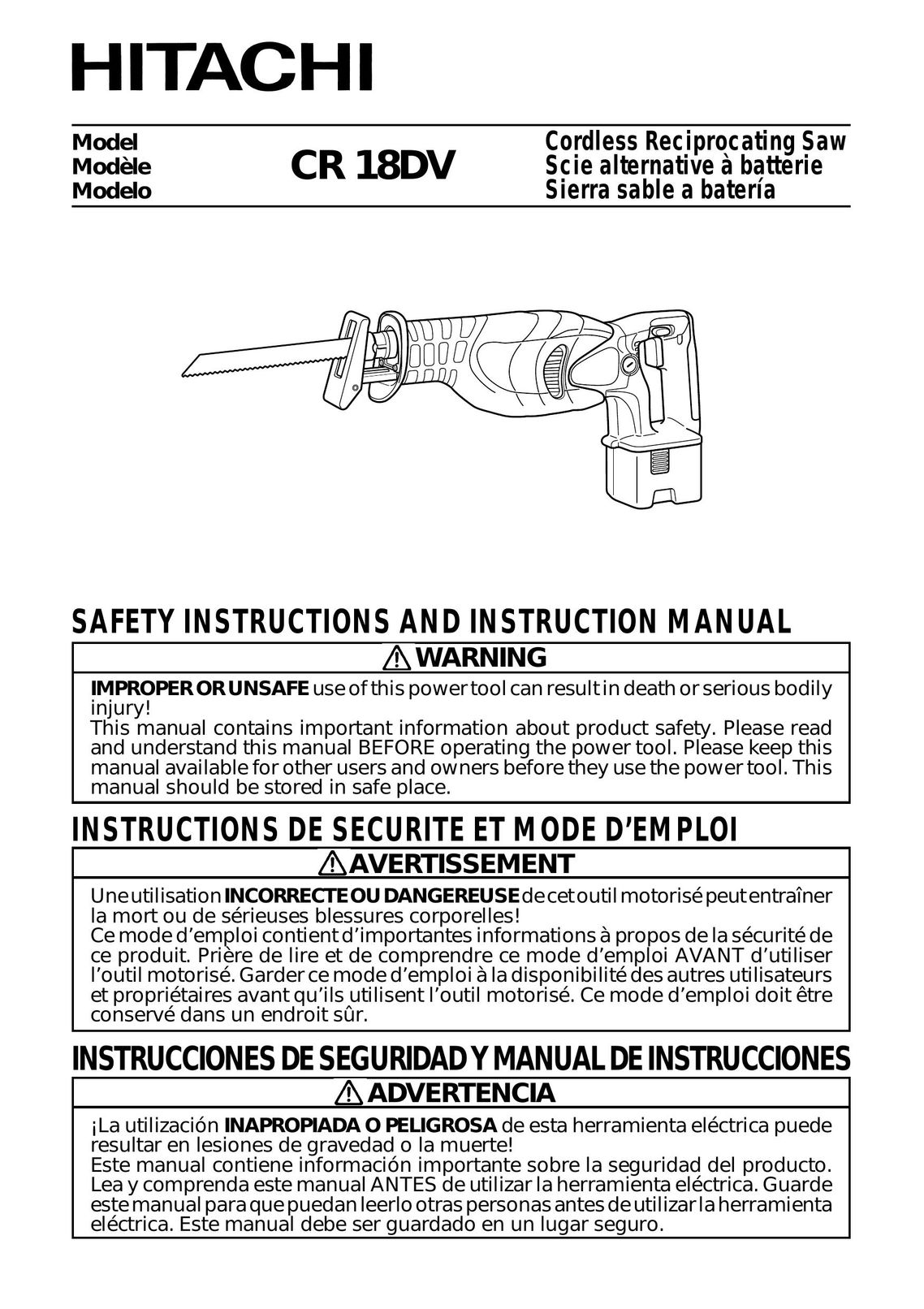 Hitachi CR 18DV Cordless Saw User Manual