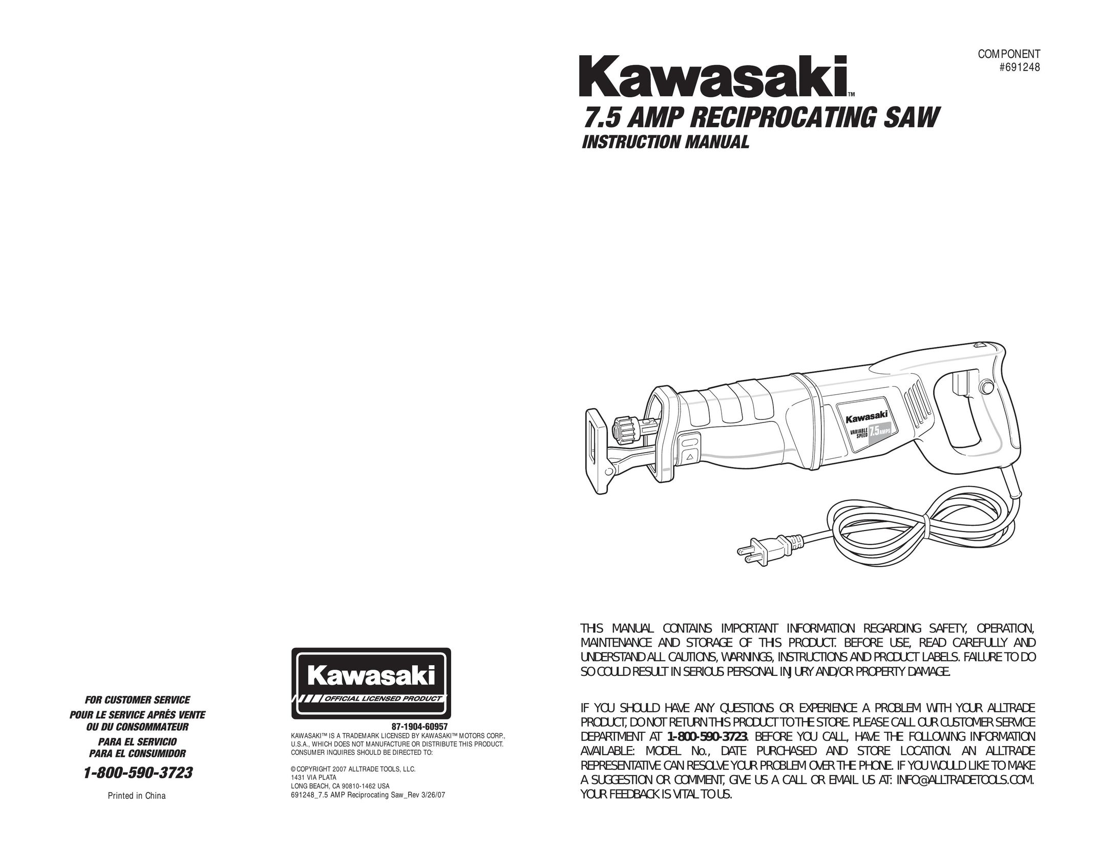 Kawasaki 840184 Cordless Saw User Manual