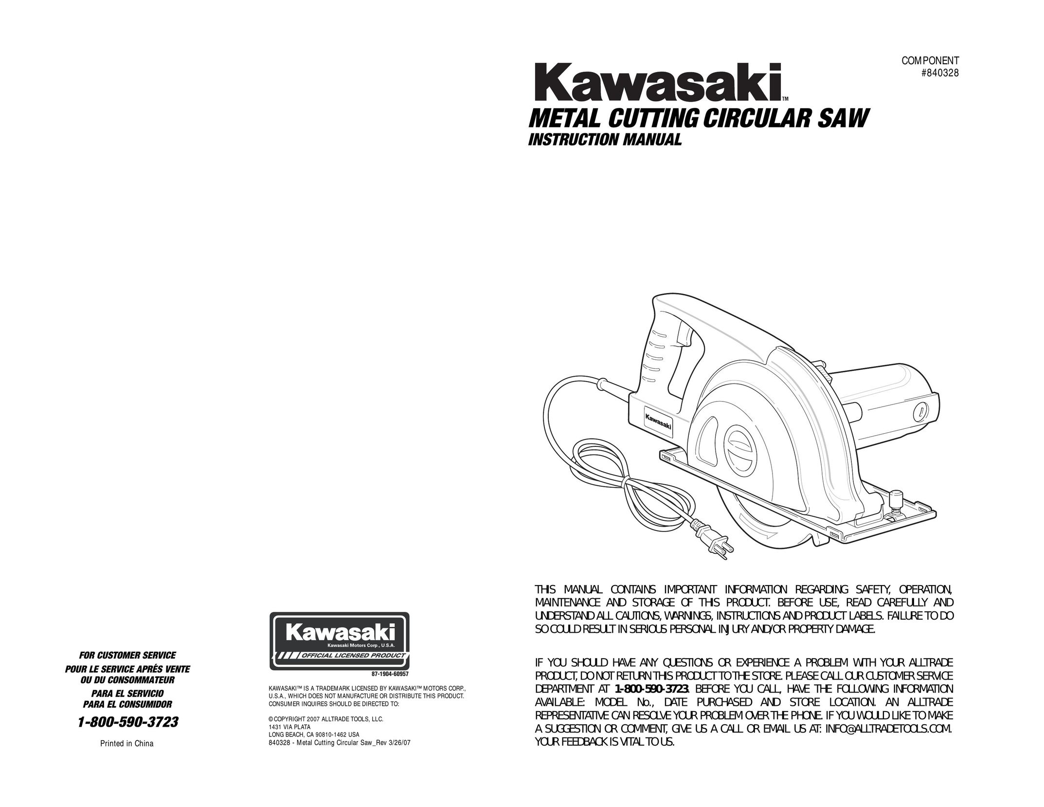 Kawasaki 840328 Cordless Saw User Manual