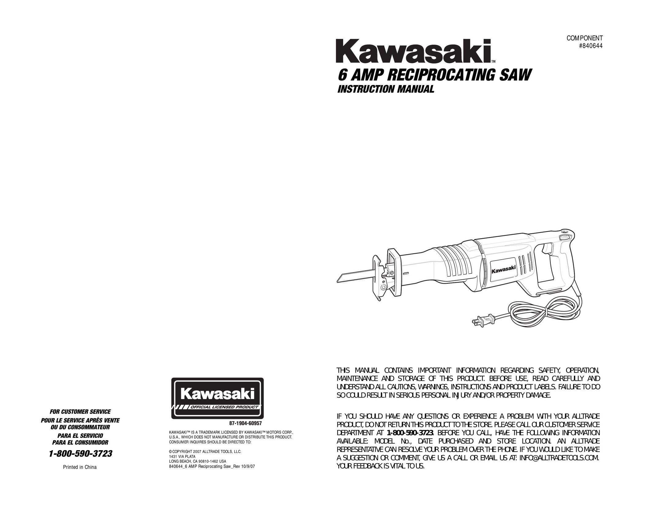 Kawasaki 840844 Cordless Saw User Manual