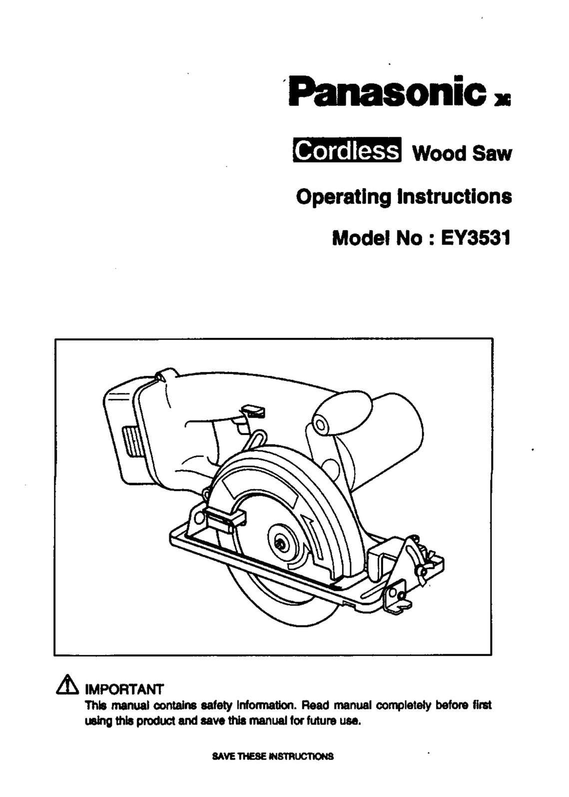 Panasonic EY3531 Cordless Saw User Manual