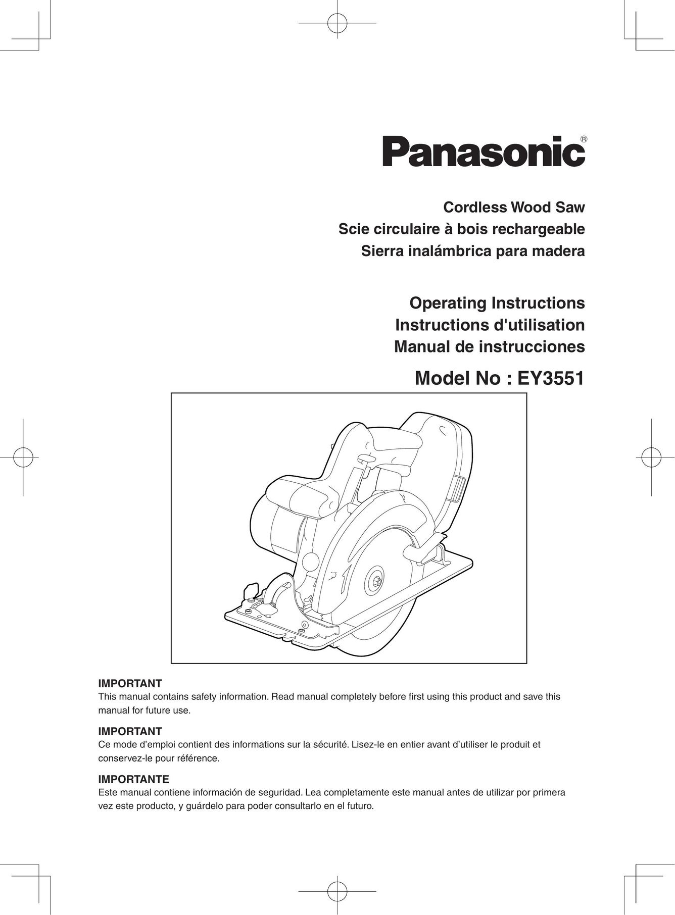 Panasonic EY3551 Cordless Saw User Manual