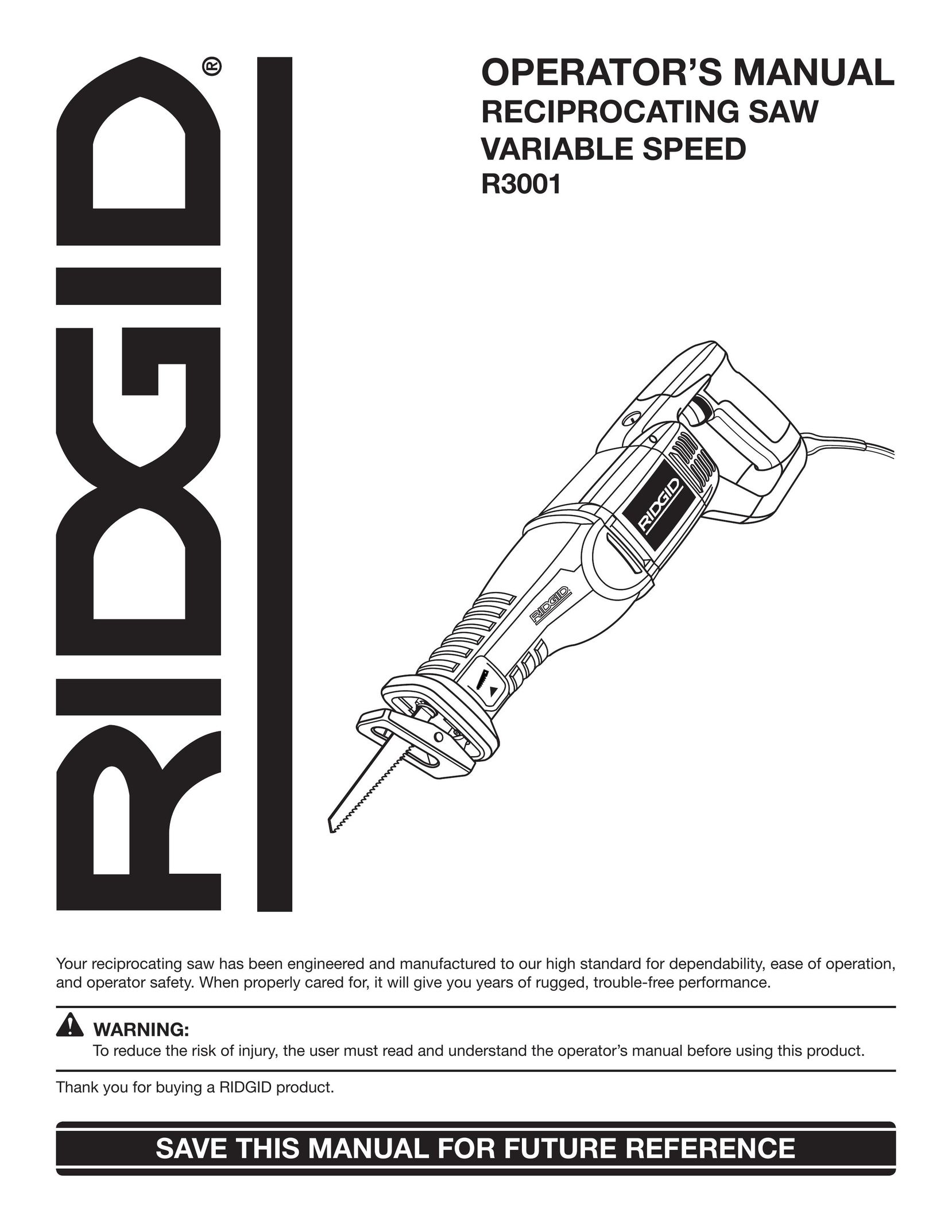 RIDGID R3001 Cordless Saw User Manual