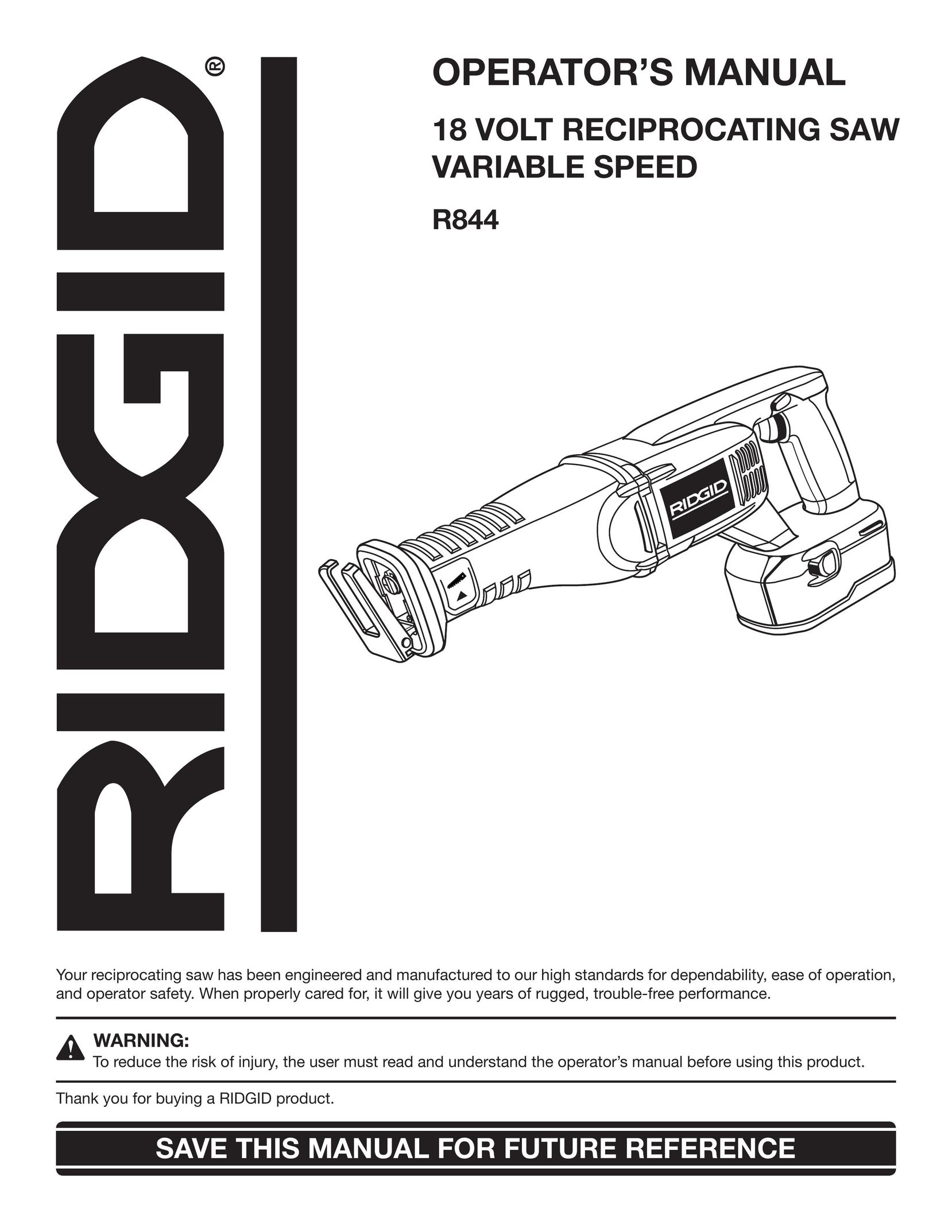 RIDGID R844 Cordless Saw User Manual