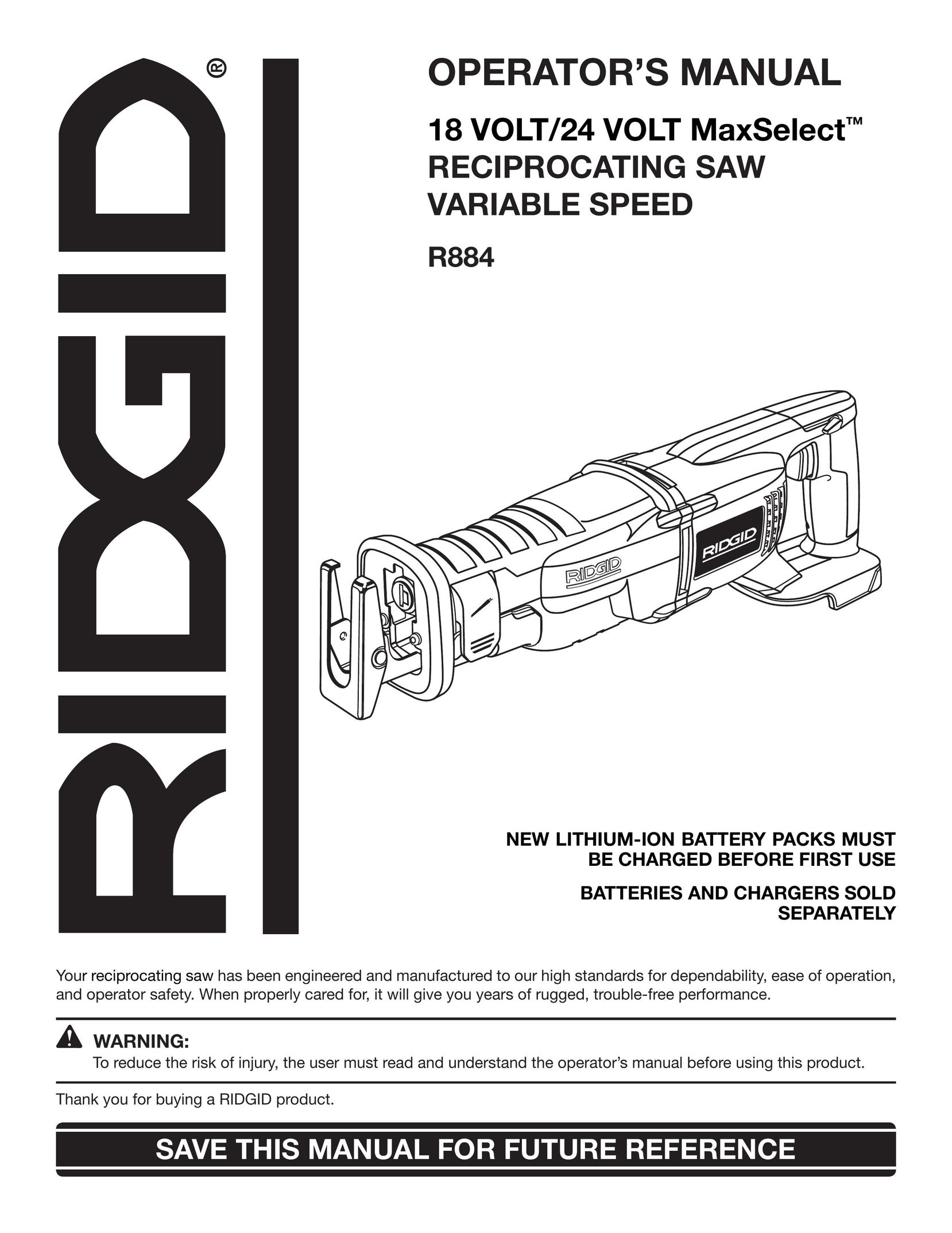 RIDGID R884 Cordless Saw User Manual