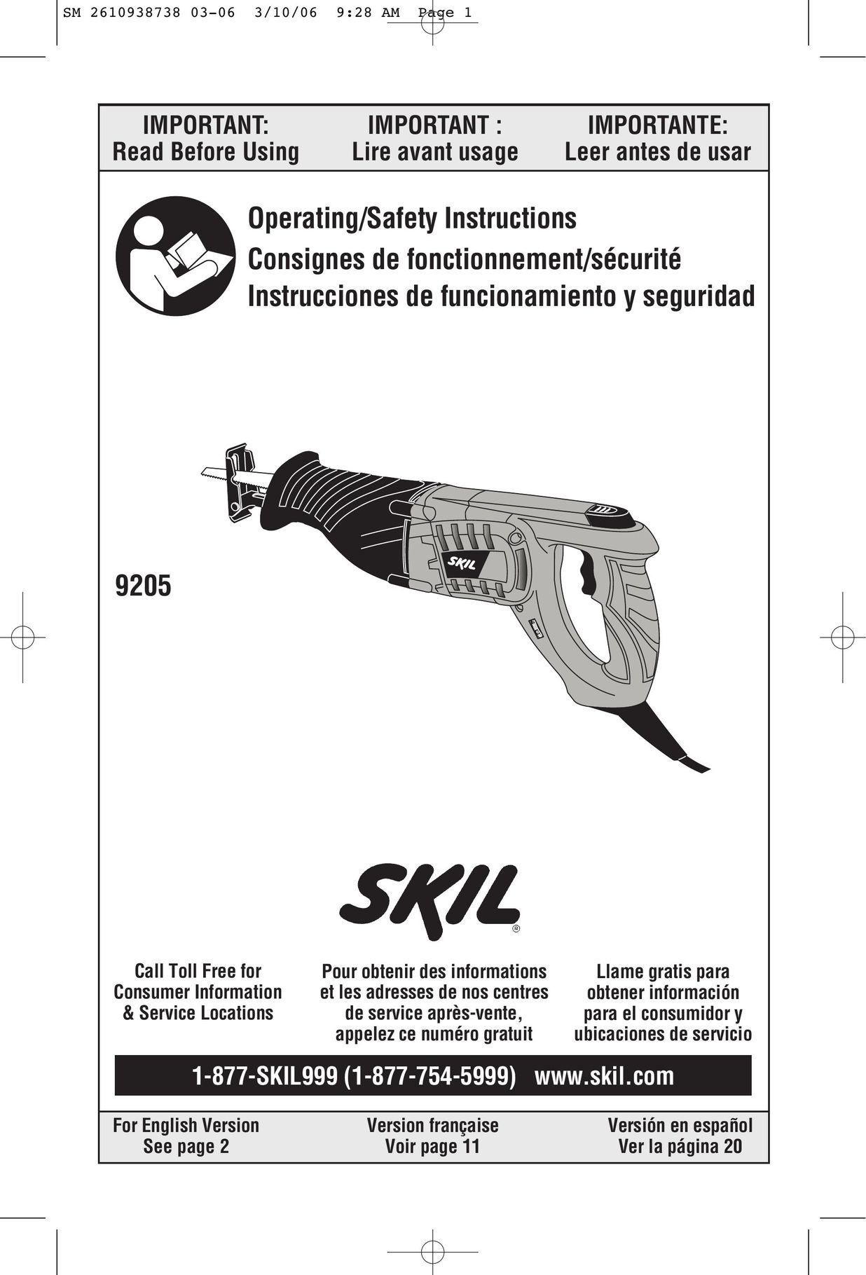 Skil 9205 Cordless Saw User Manual