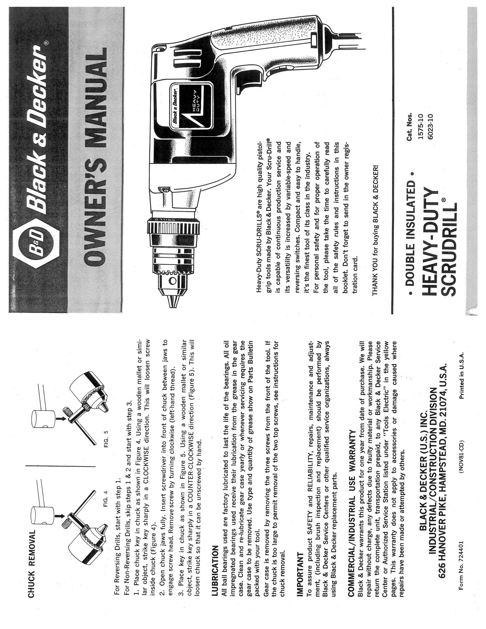 Black & Decker 1575-10 Drill User Manual