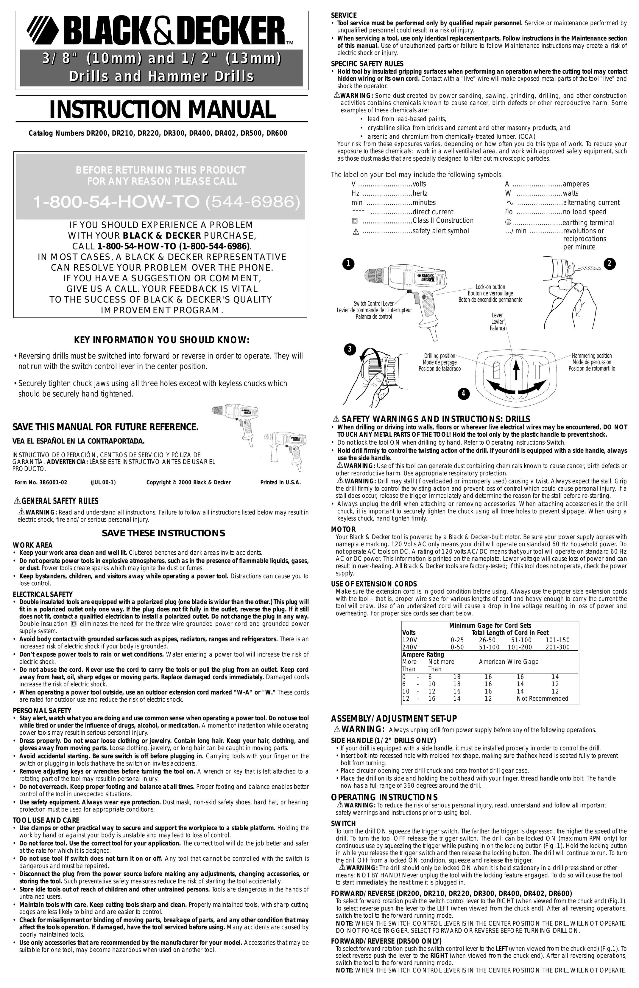 Black & Decker 386001-02 Drill User Manual