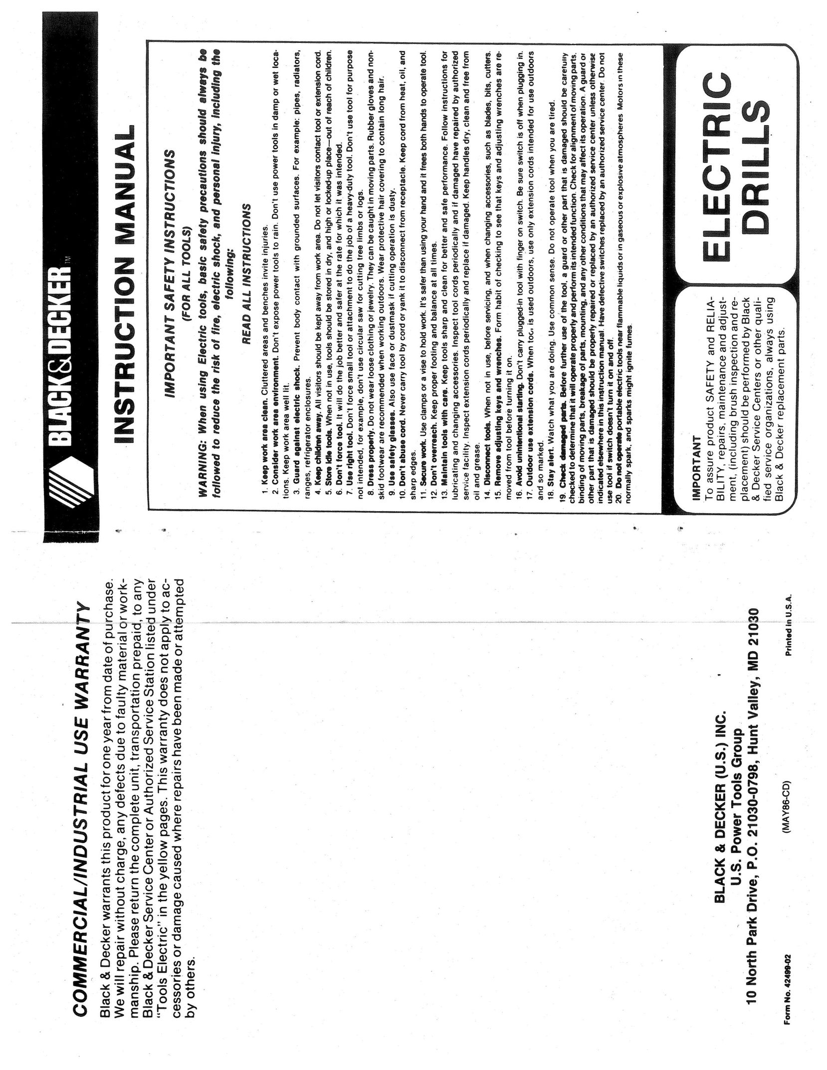 Black & Decker 42409-03 Drill User Manual
