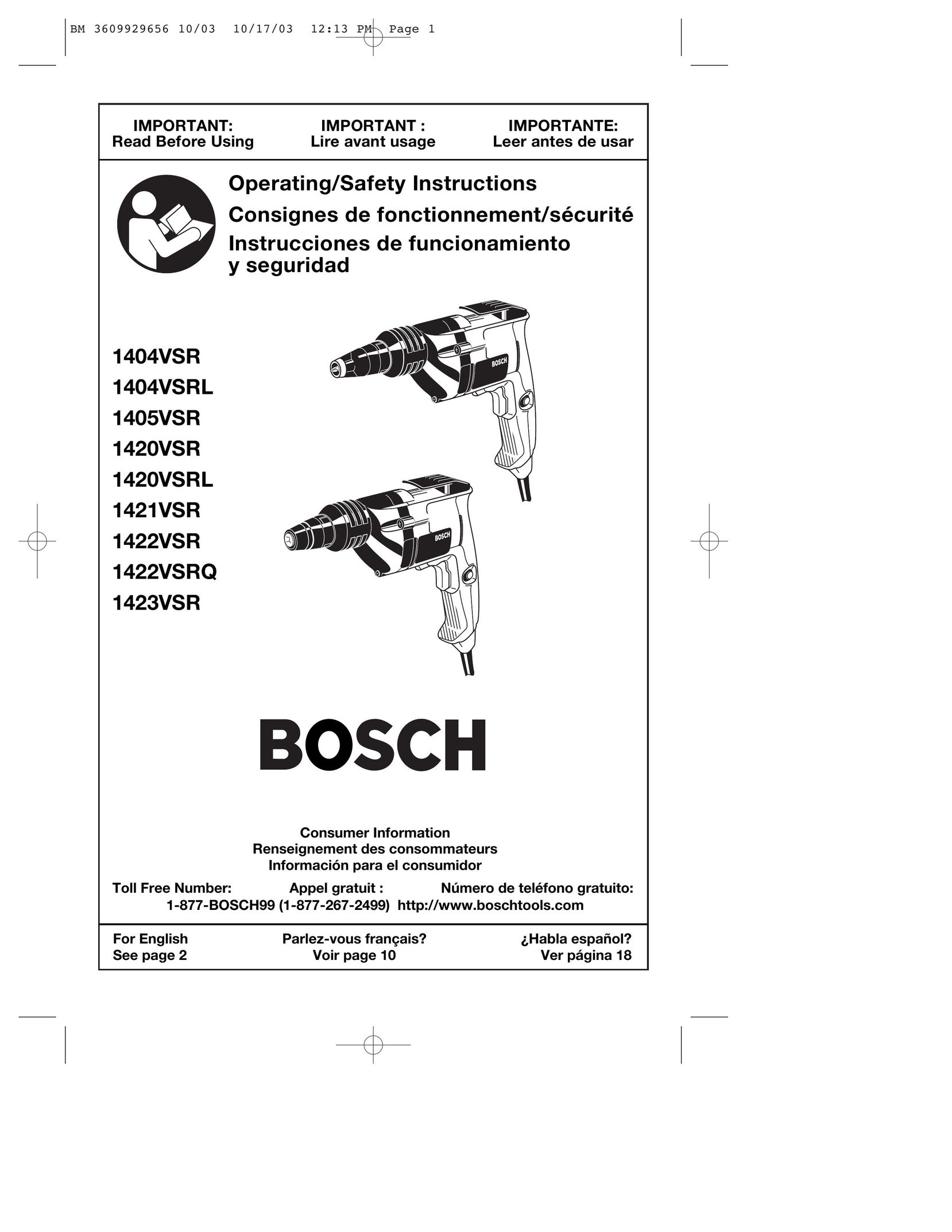 Bosch Power Tools 1423VSR Drill User Manual