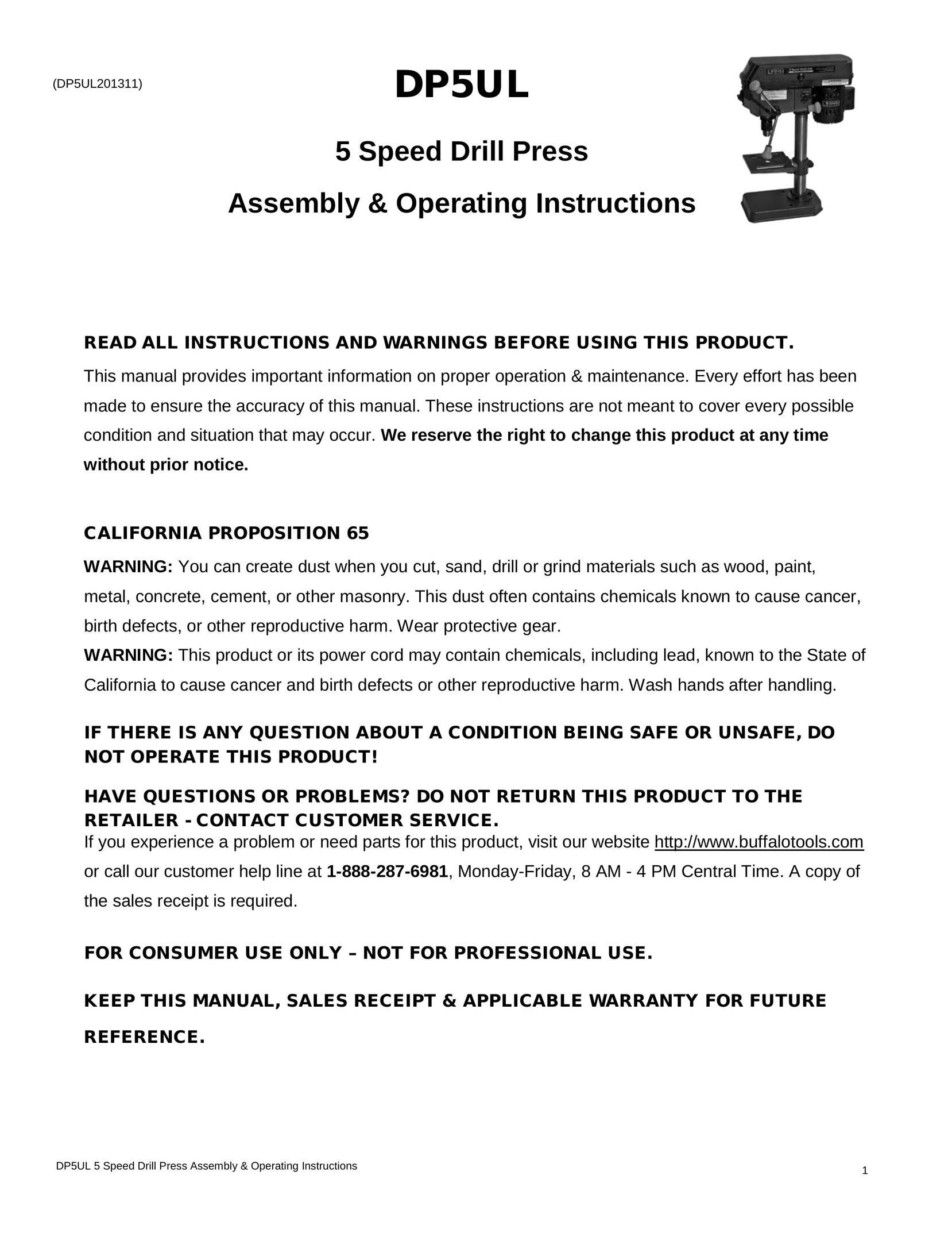Buffalo Tools DP5UL Drill User Manual