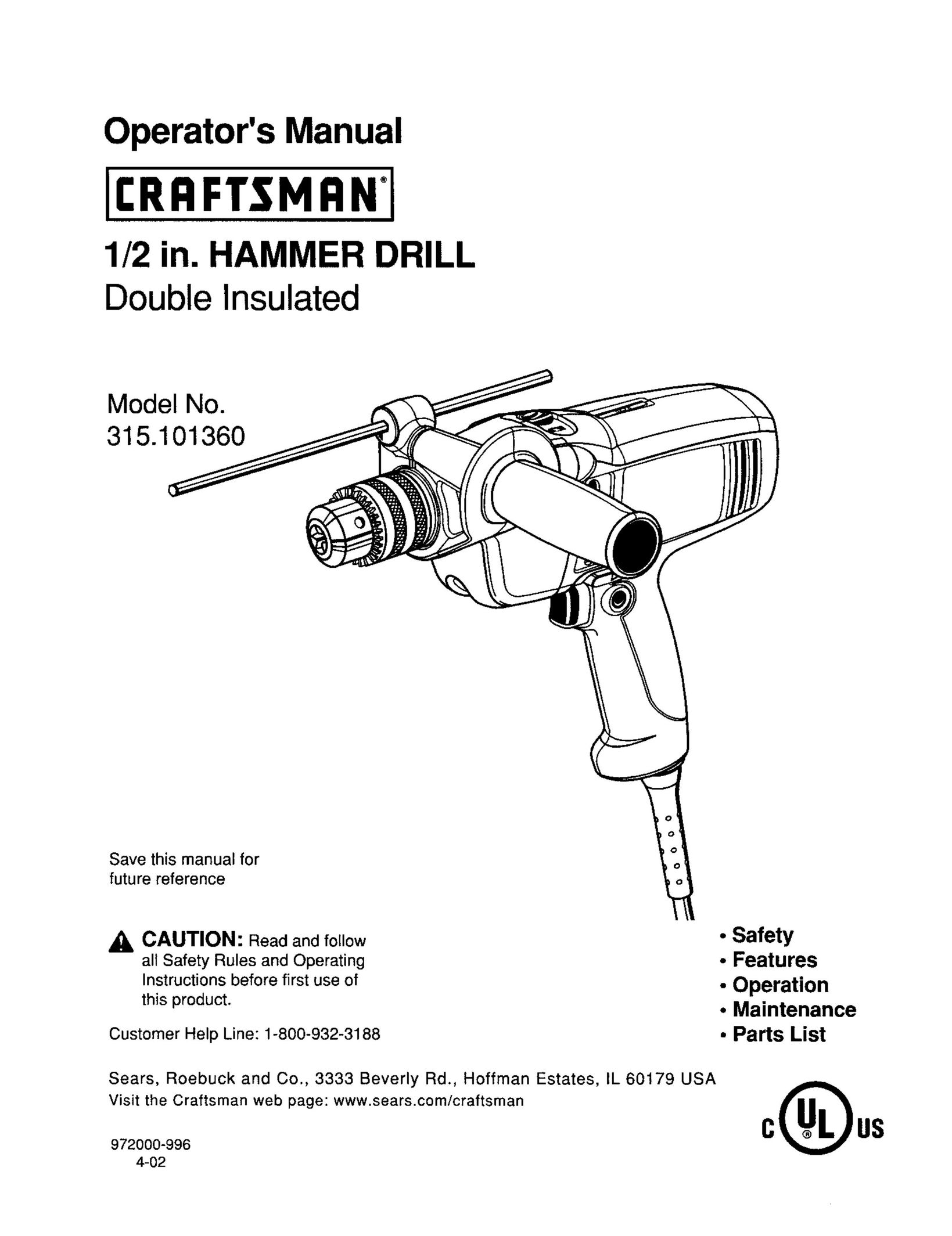 Craftsman 315.10136 Drill User Manual