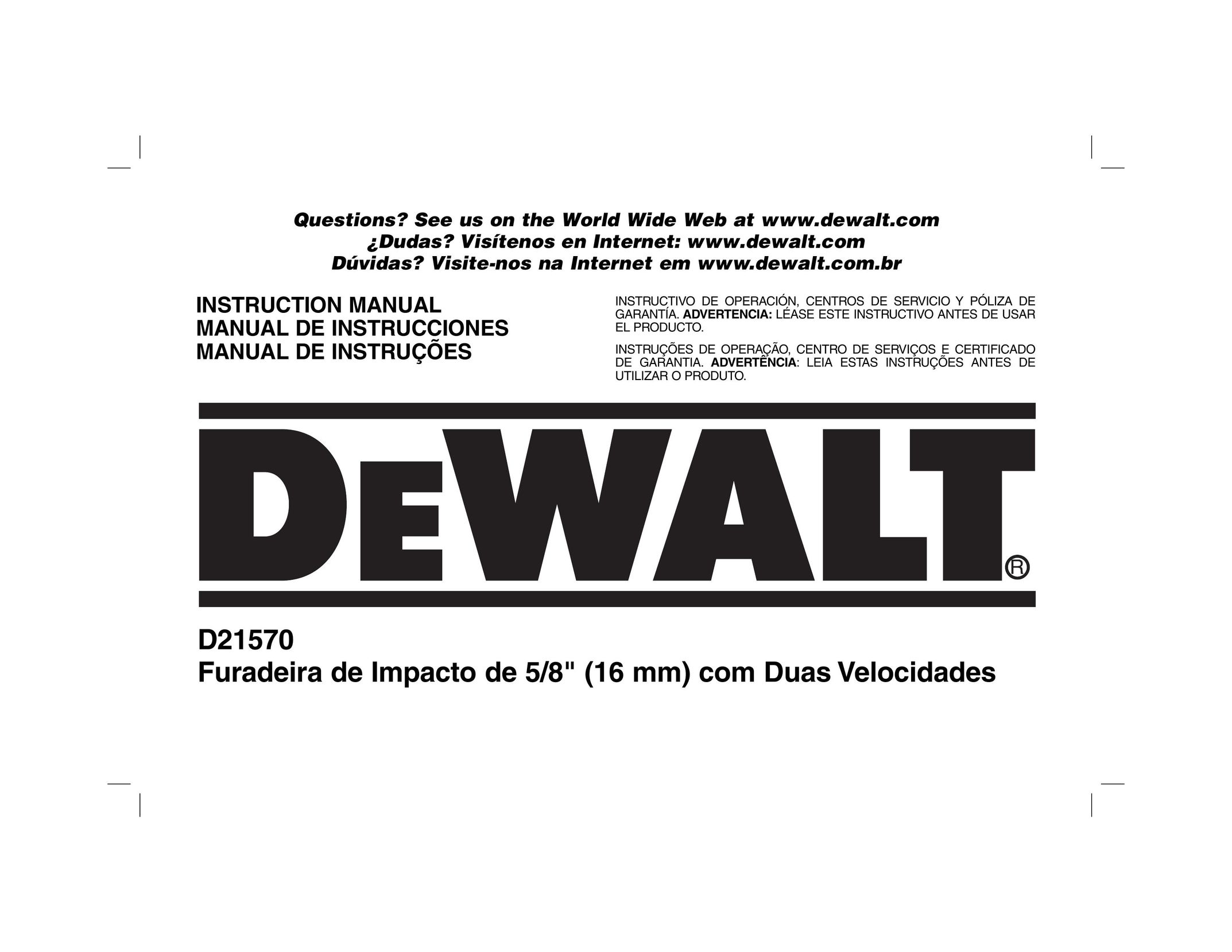 DeWalt D21570 Drill User Manual