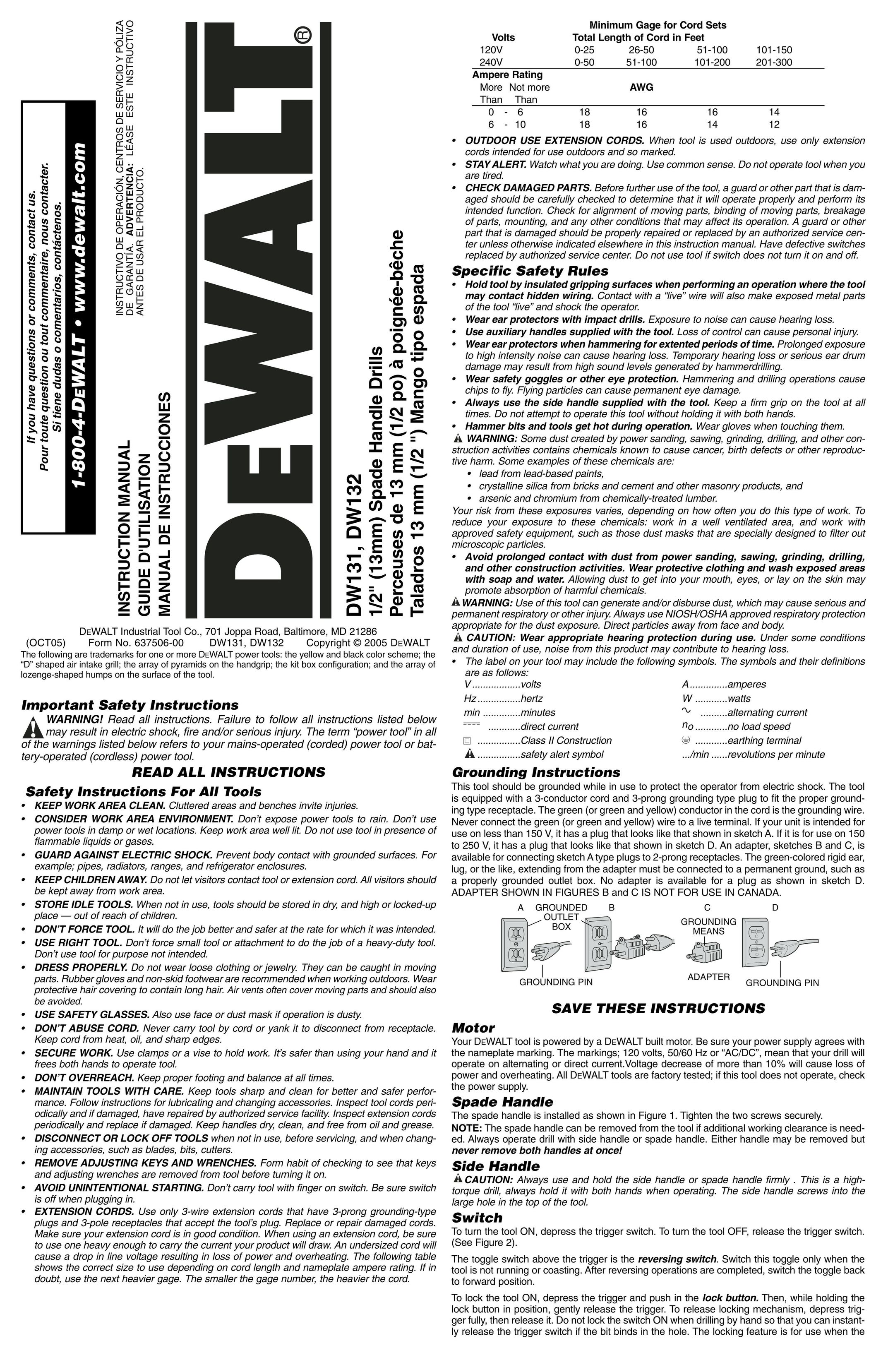 DeWalt DW131 Drill User Manual