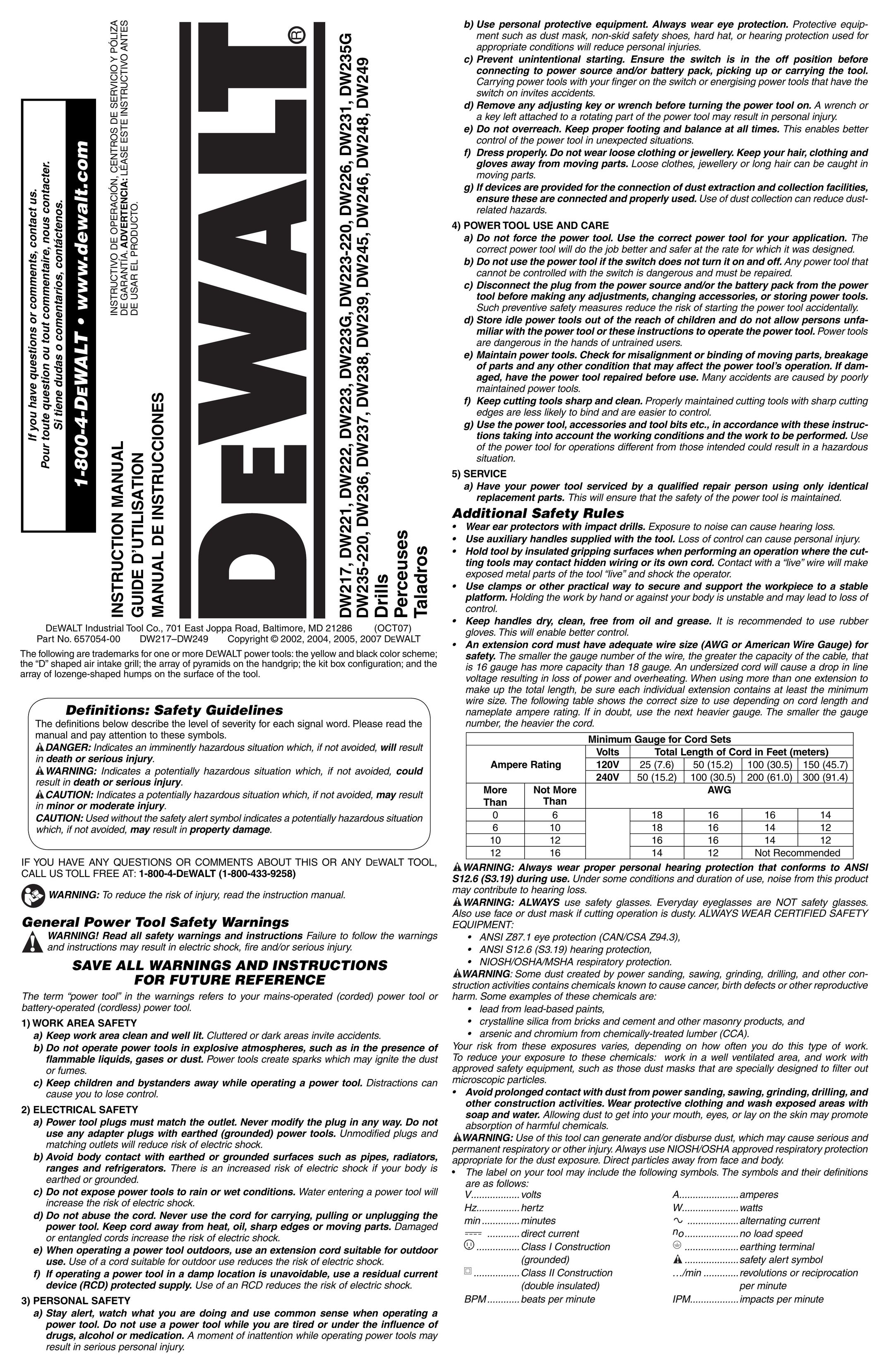 DeWalt DW221 Drill User Manual