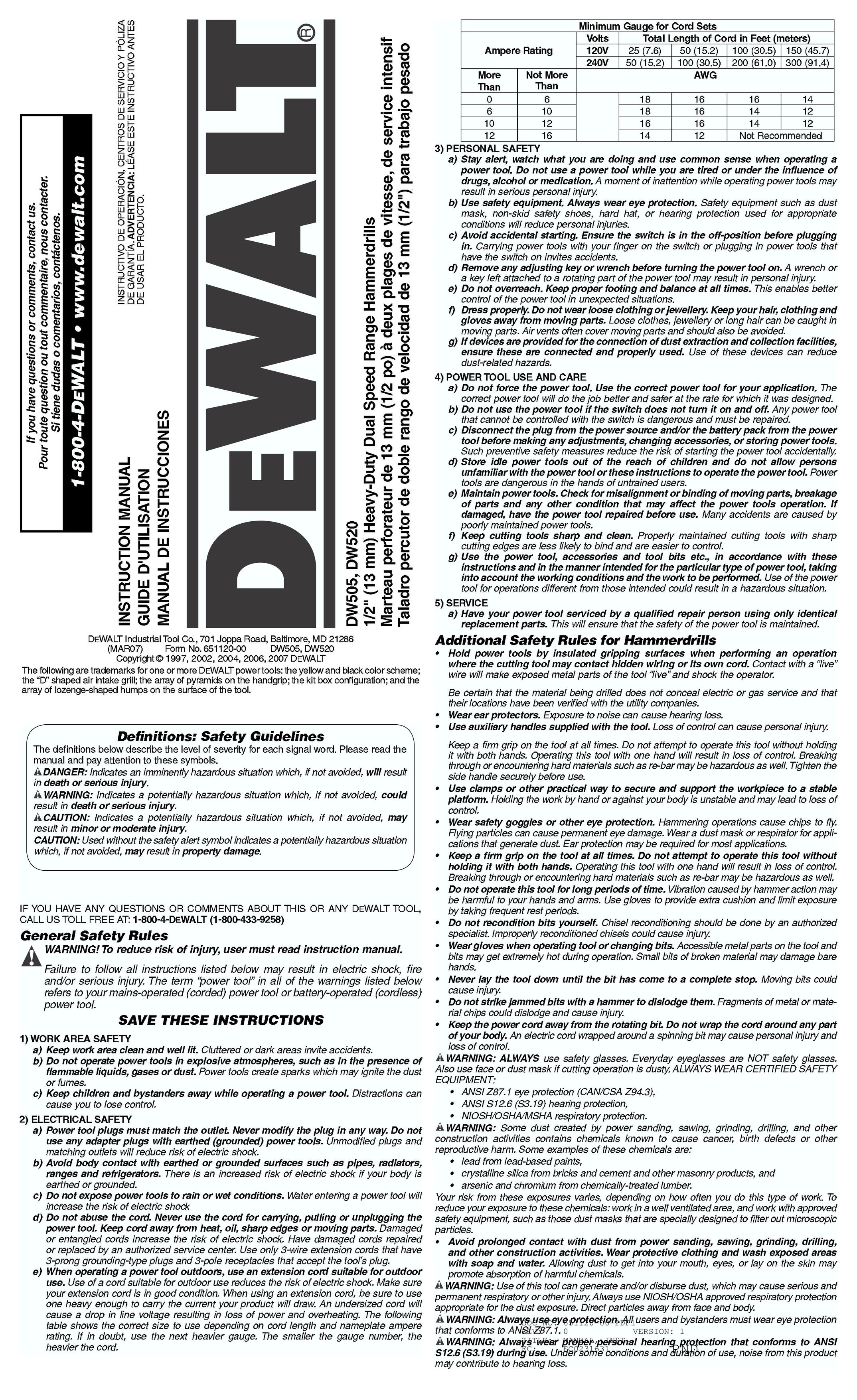 DeWalt DW505 Drill User Manual