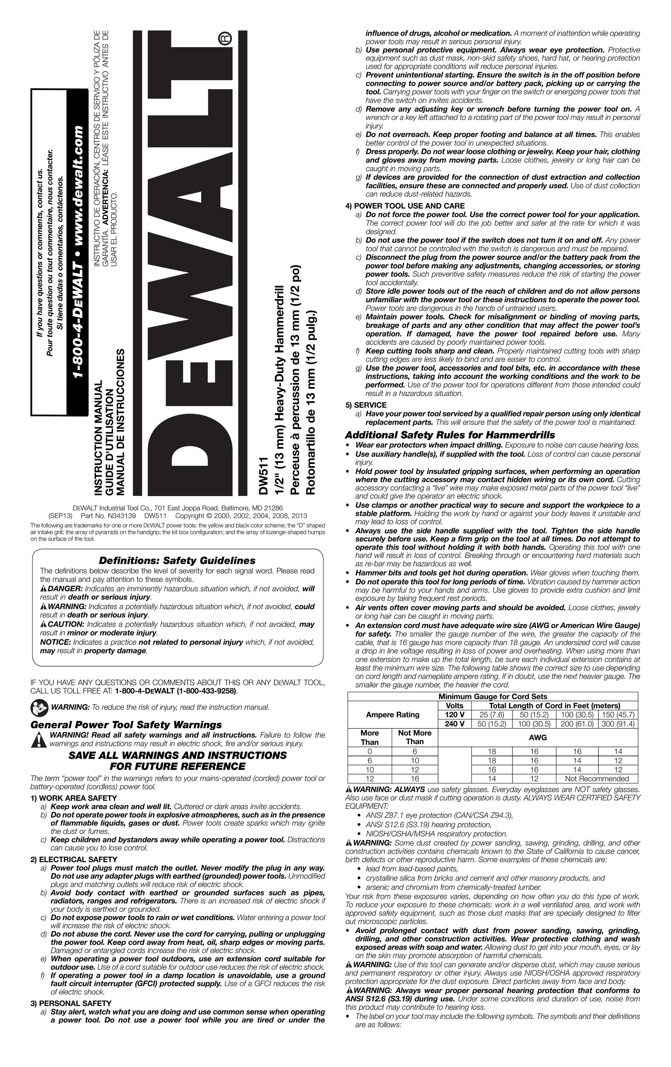 DeWalt DW511 Drill User Manual