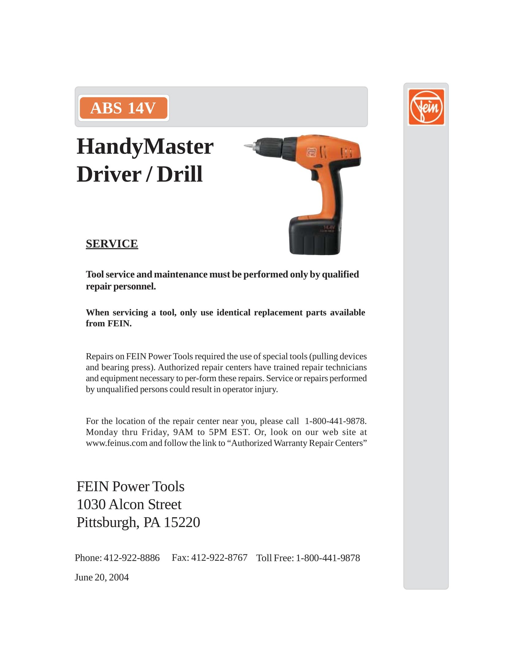 FEIN Power Tools ABS 14V Drill User Manual